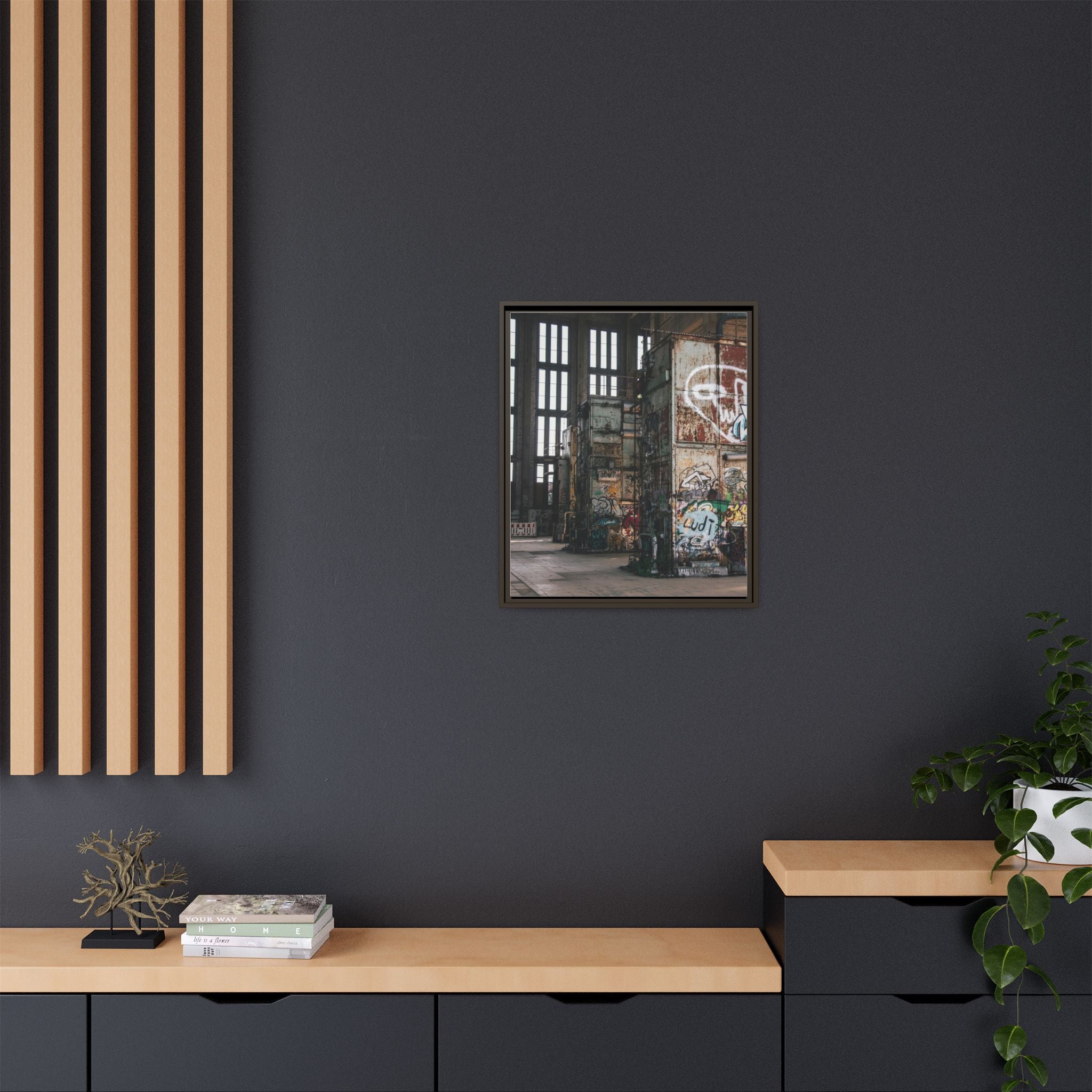 Urban Graffiti Ruins Matte Framed Canvas