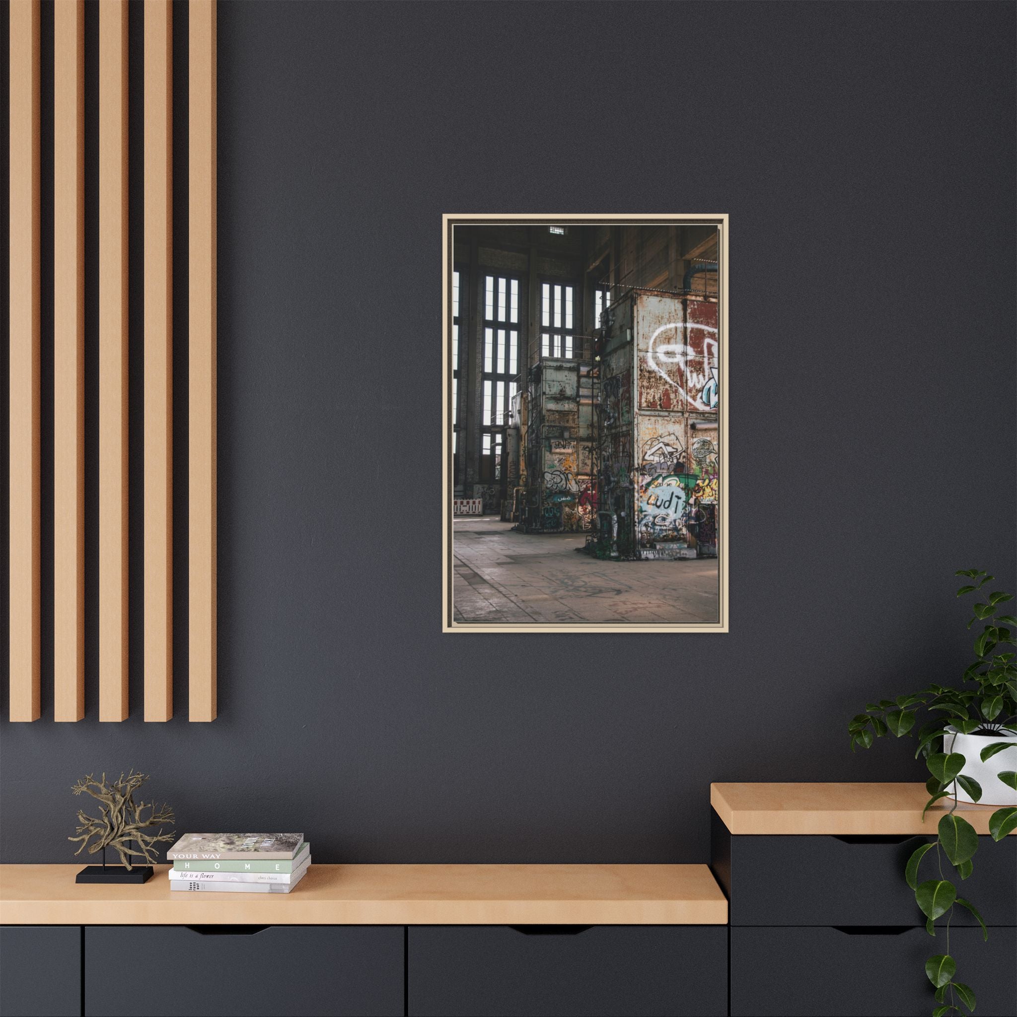 Urban Graffiti Ruins Matte Framed Canvas