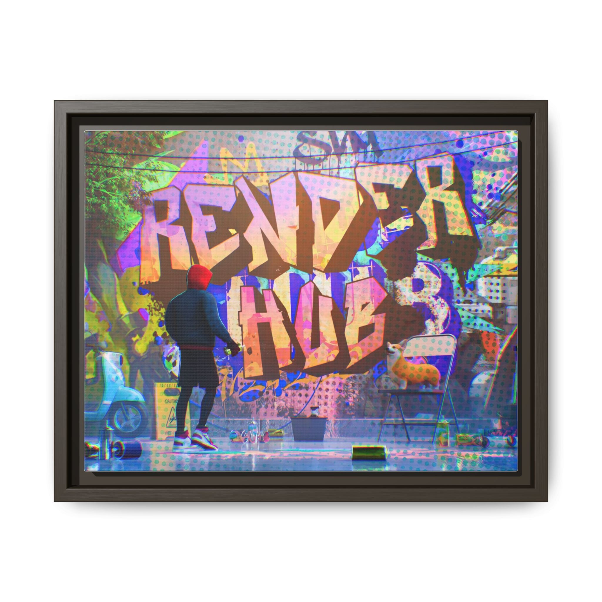 Graffiti Street Art Matte Canvas Framed Print — 'Render Hub' Urban Wall Decor