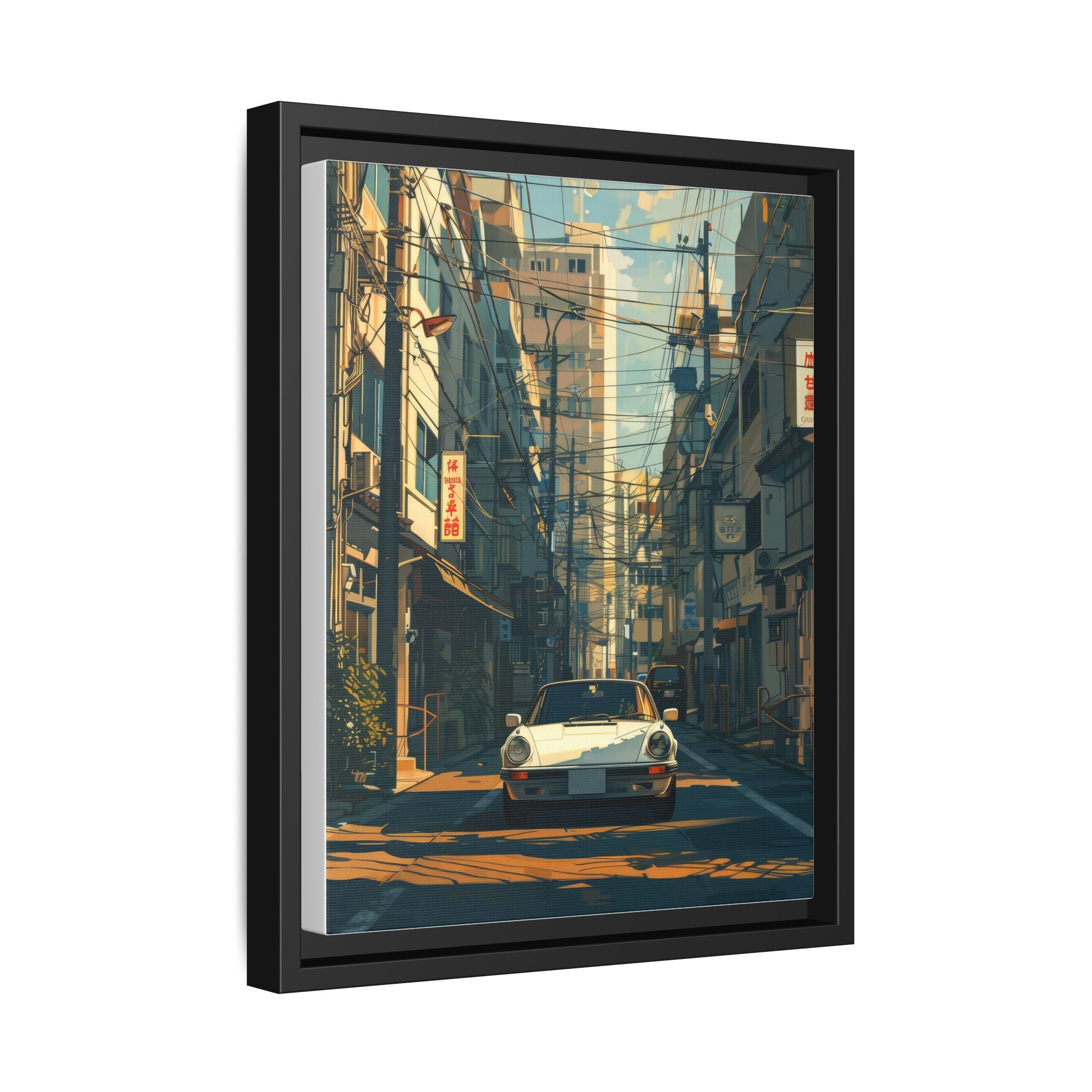 Vintage Sports Car Cityscape Framed Canvas Print