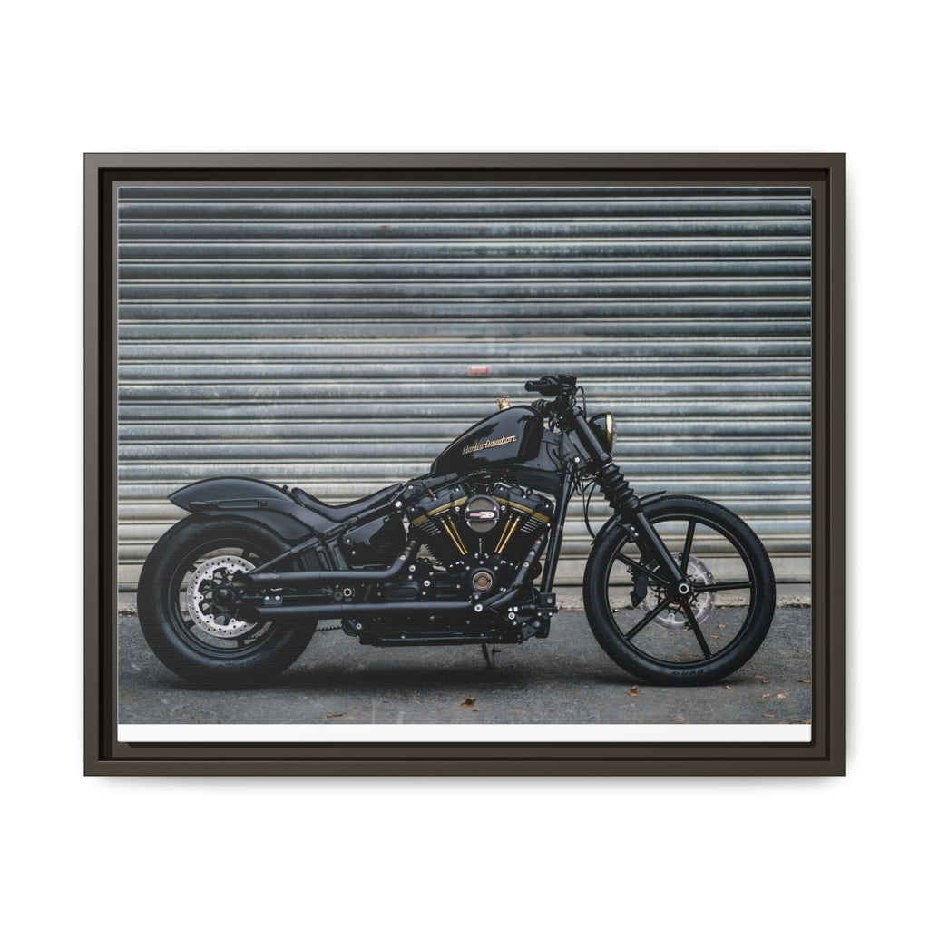 Framed Matte Canvas Motorcycle Print — Black Bobber Wall Art
