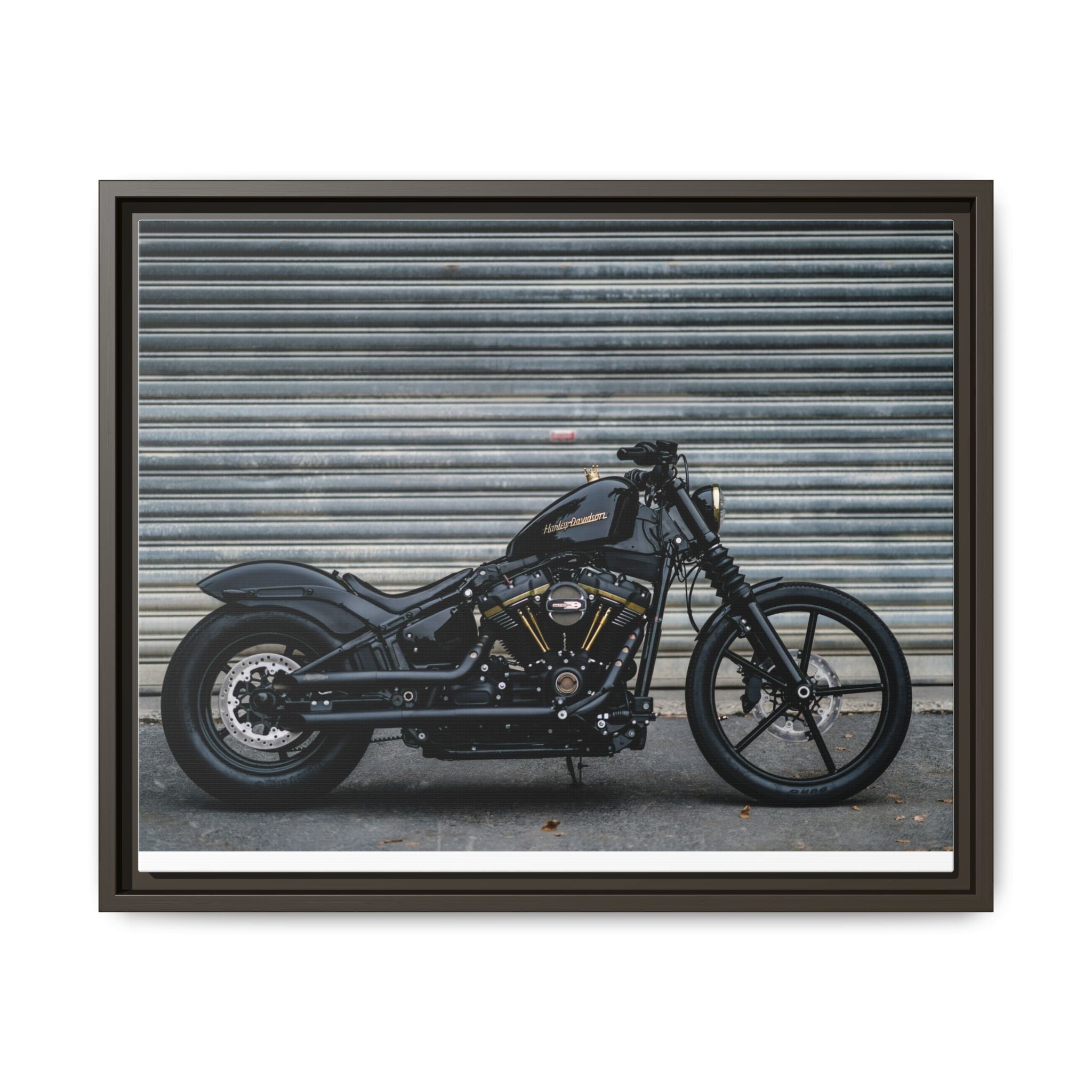 Framed Matte Canvas Motorcycle Print — Black Bobber Wall Art