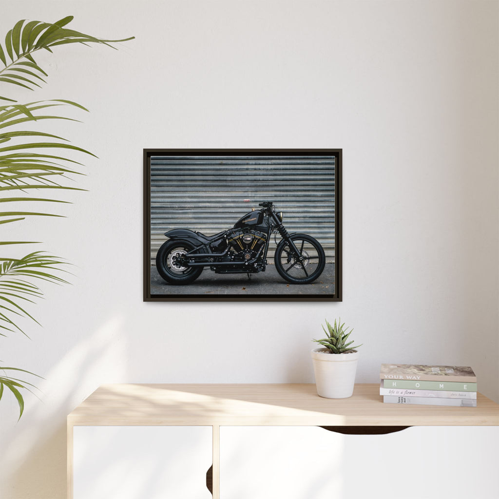 Framed Matte Canvas Motorcycle Print — Black Bobber Wall Art