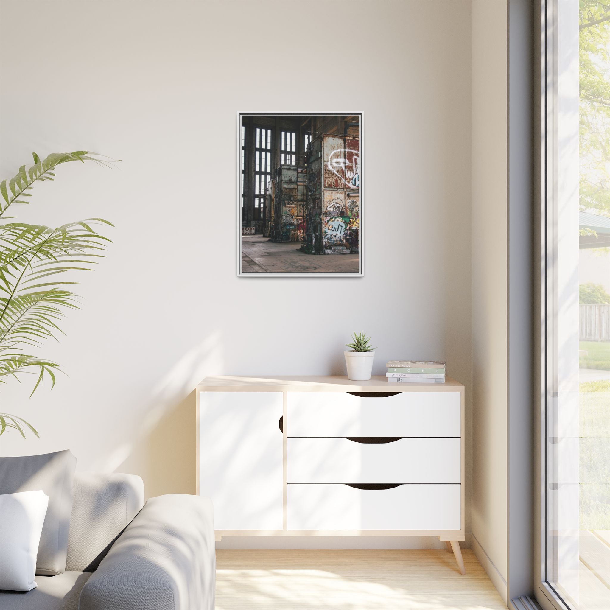 Urban Graffiti Ruins Matte Framed Canvas