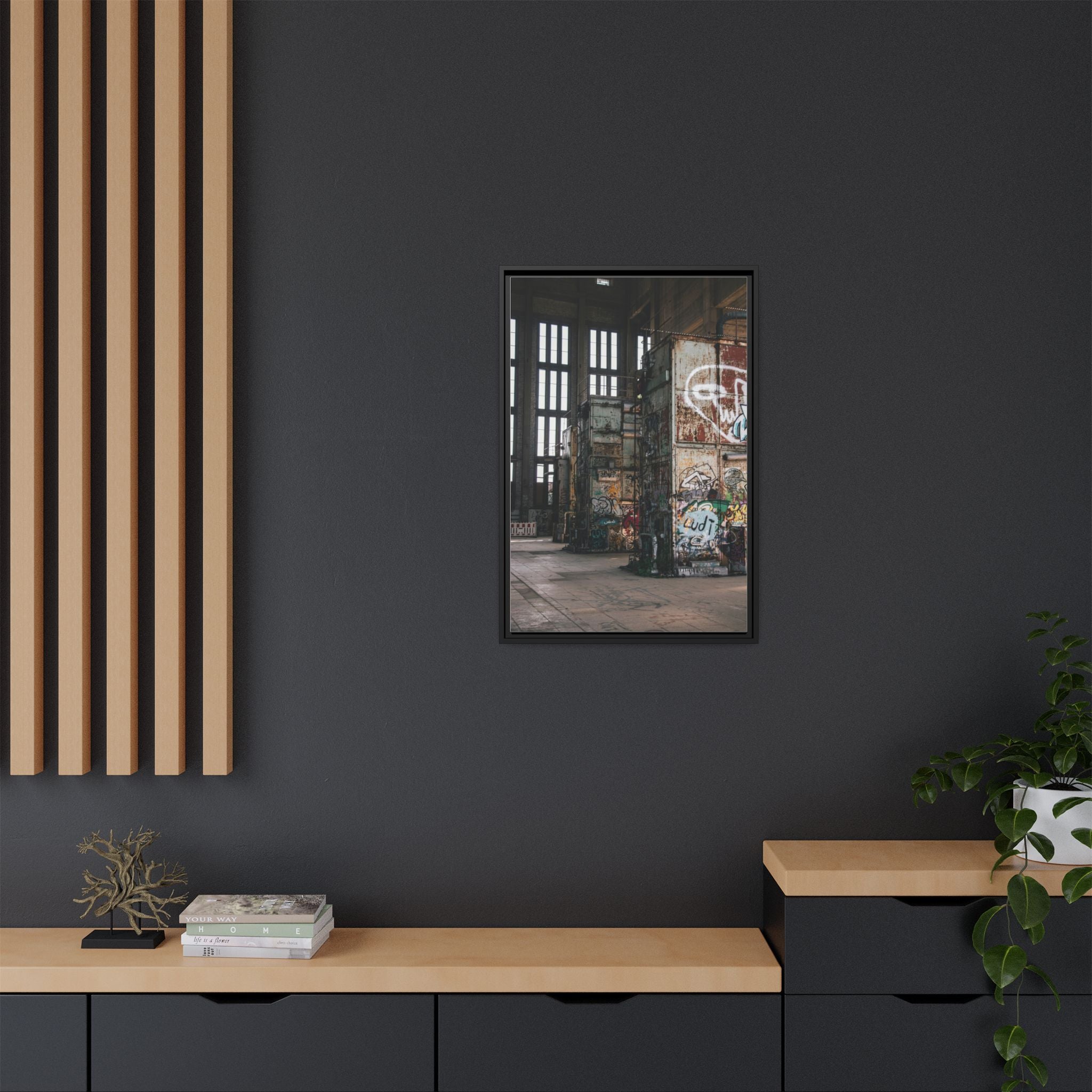 Urban Graffiti Ruins Matte Framed Canvas