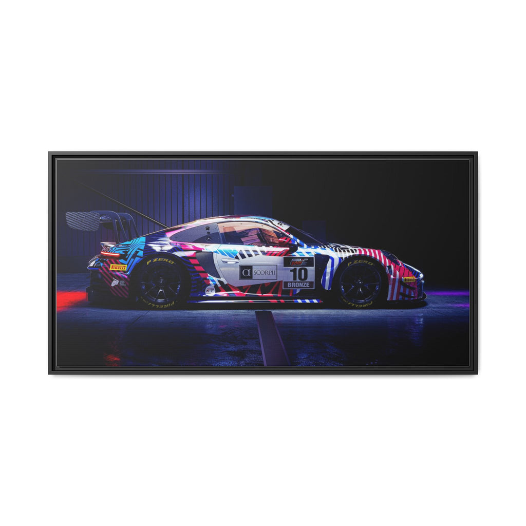 Framed Matte Canvas Print — Neon Racecar Wall Art