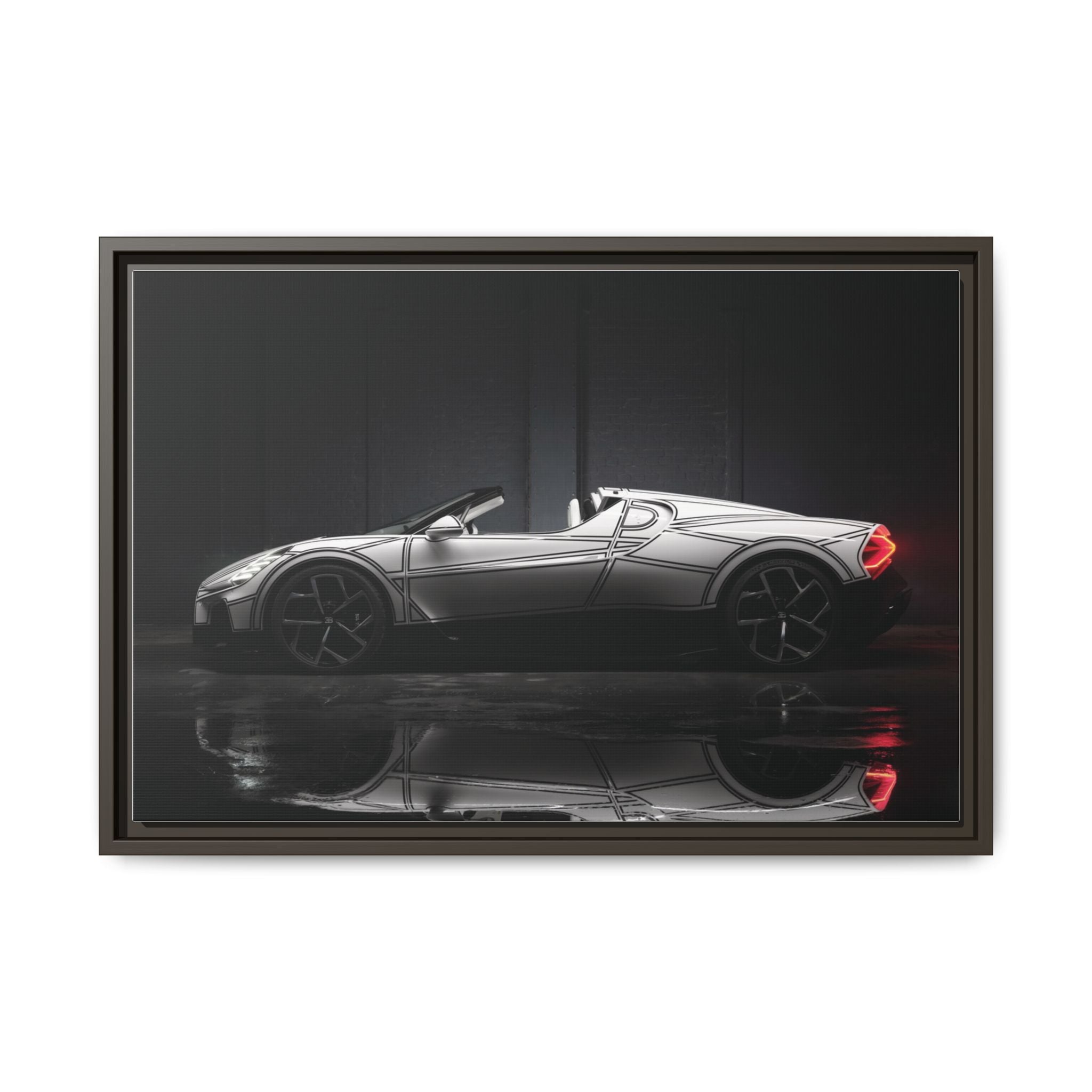 Framed Matte Canvas: Sleek Sports Car Reflection Wall Art