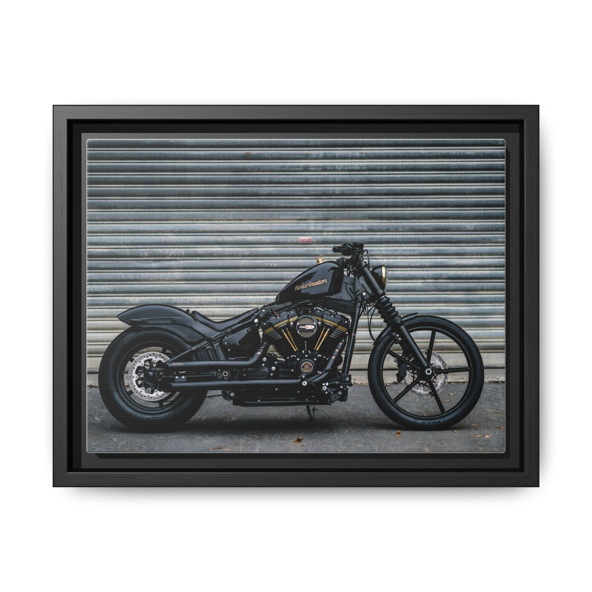 Framed Matte Canvas Motorcycle Print — Black Bobber Wall Art
