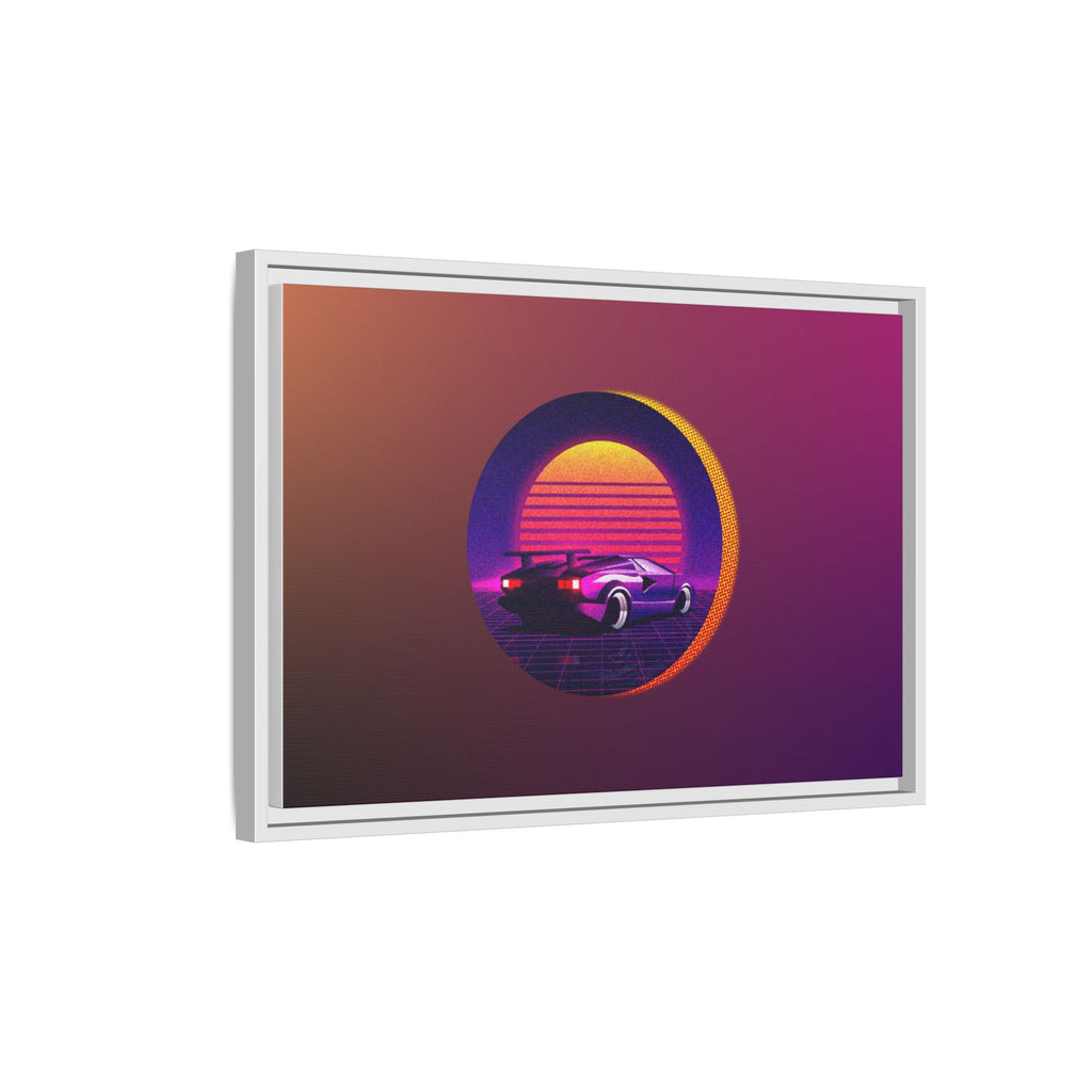 Retro Sunset Sports Car Matte Canvas Framed Wall Art