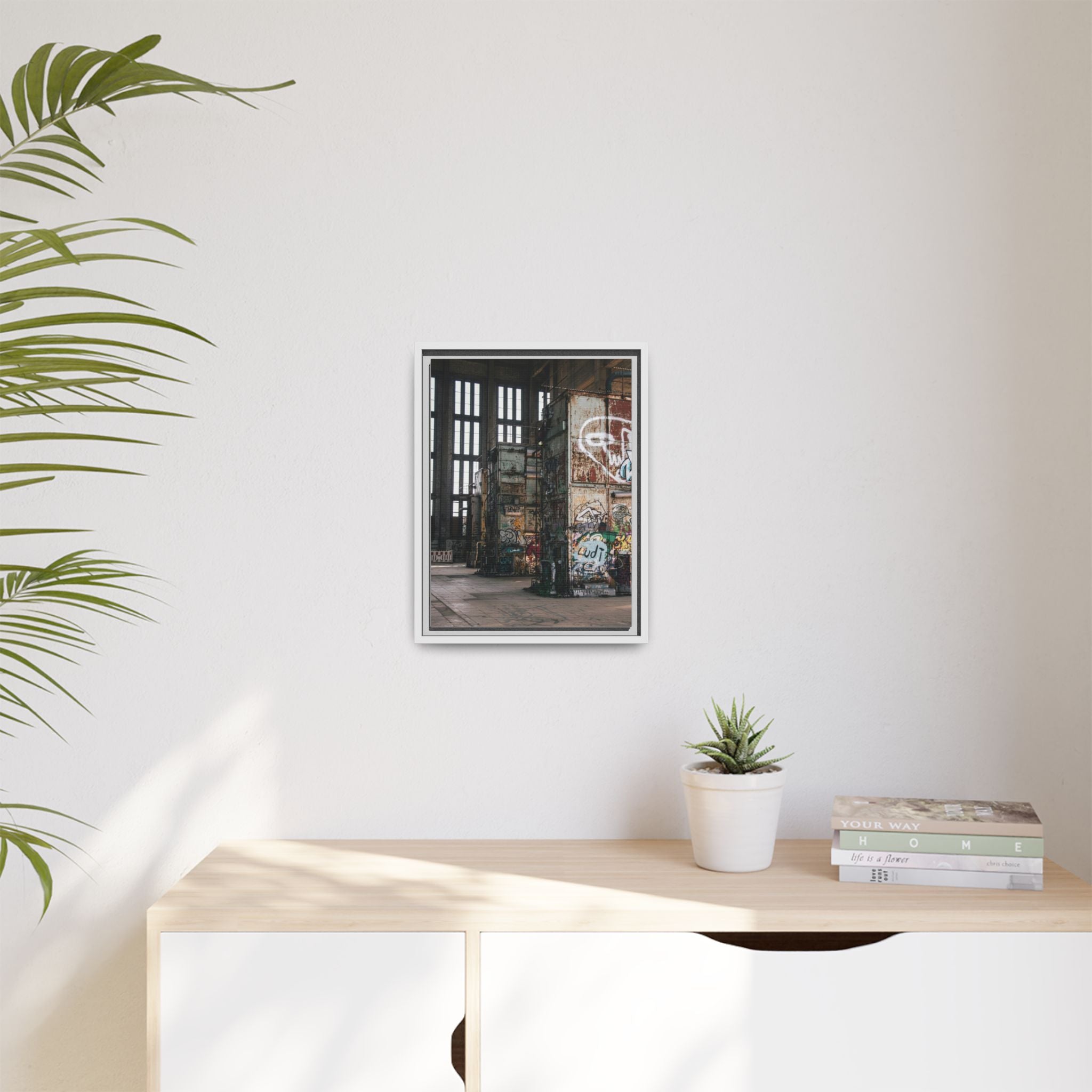 Urban Graffiti Ruins Matte Framed Canvas