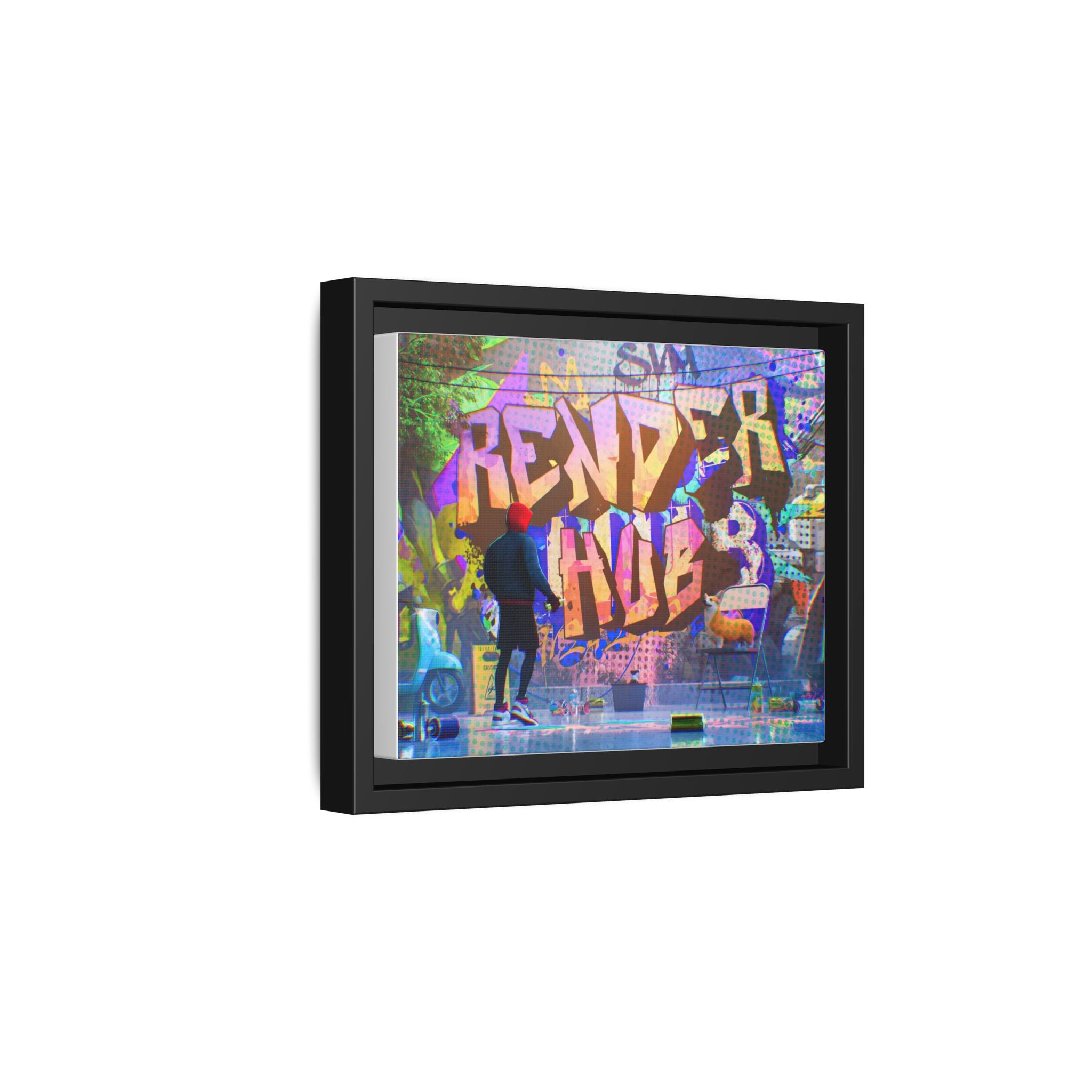 Graffiti Street Art Matte Canvas Framed Print — 'Render Hub' Urban Wall Decor