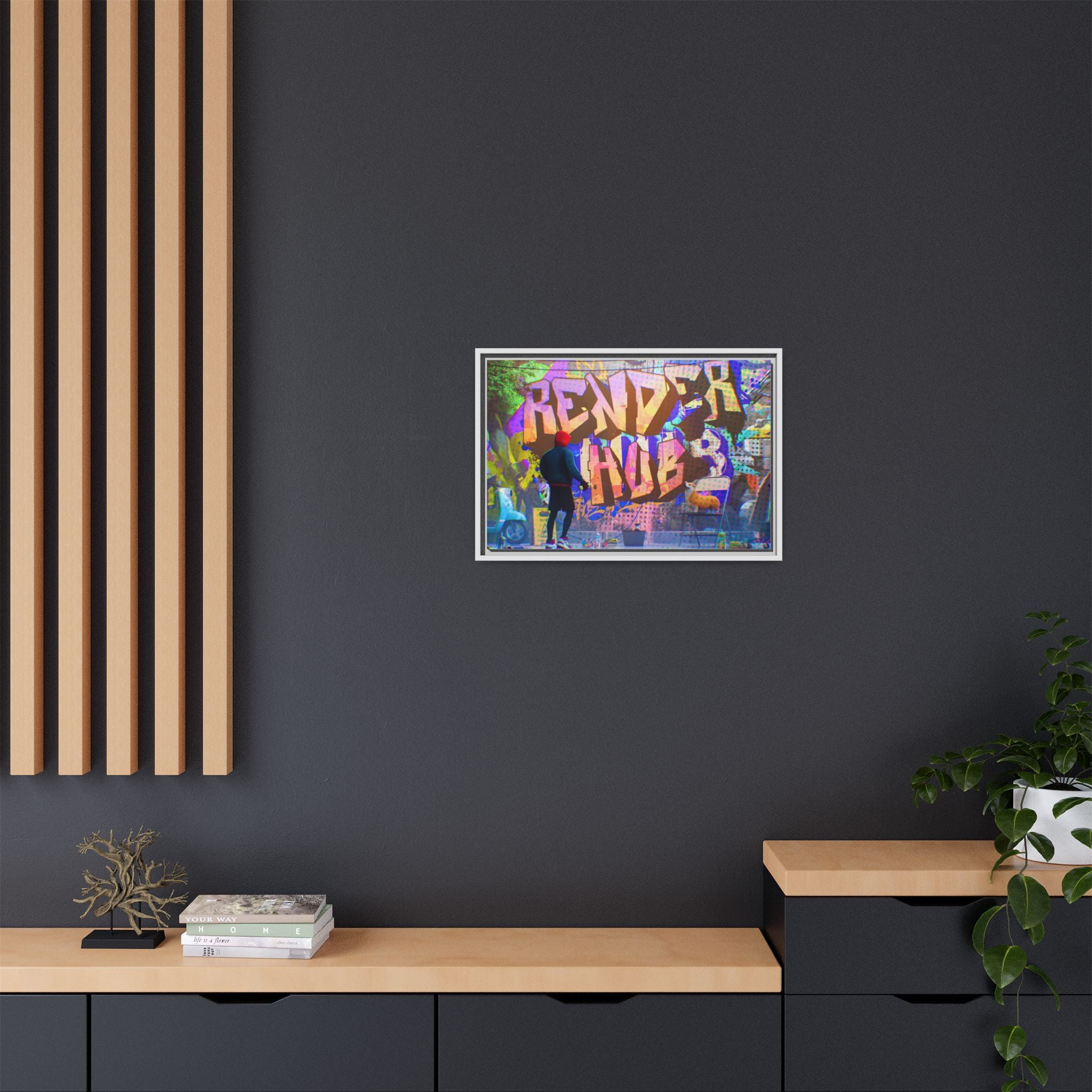 Graffiti Street Art Matte Canvas Framed Print — 'Render Hub' Urban Wall Decor