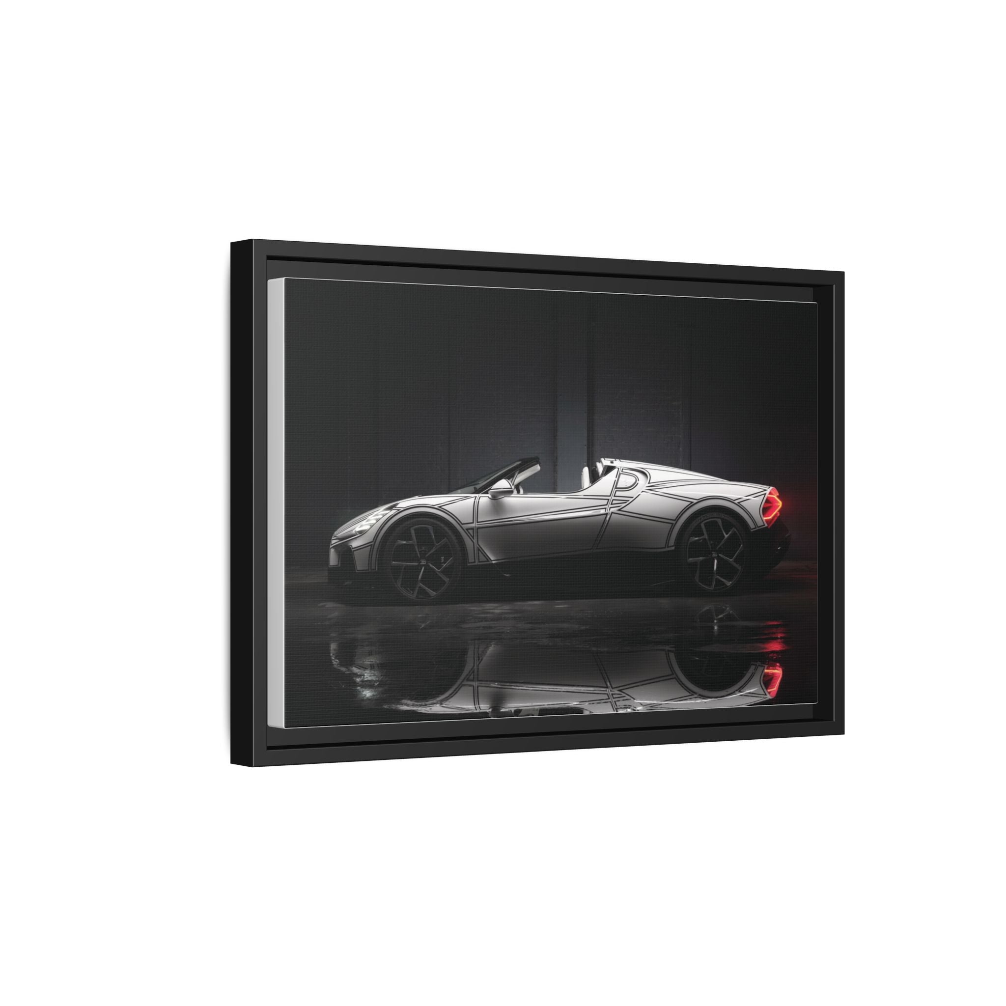Framed Matte Canvas: Sleek Sports Car Reflection Wall Art