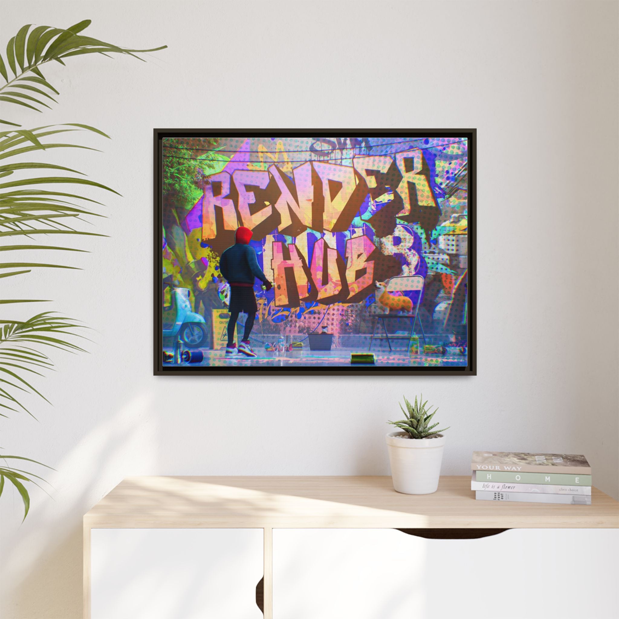 Graffiti Street Art Matte Canvas Framed Print — 'Render Hub' Urban Wall Decor