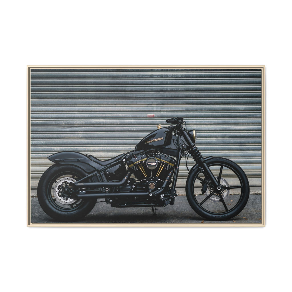 Framed Matte Canvas Motorcycle Print — Black Bobber Wall Art