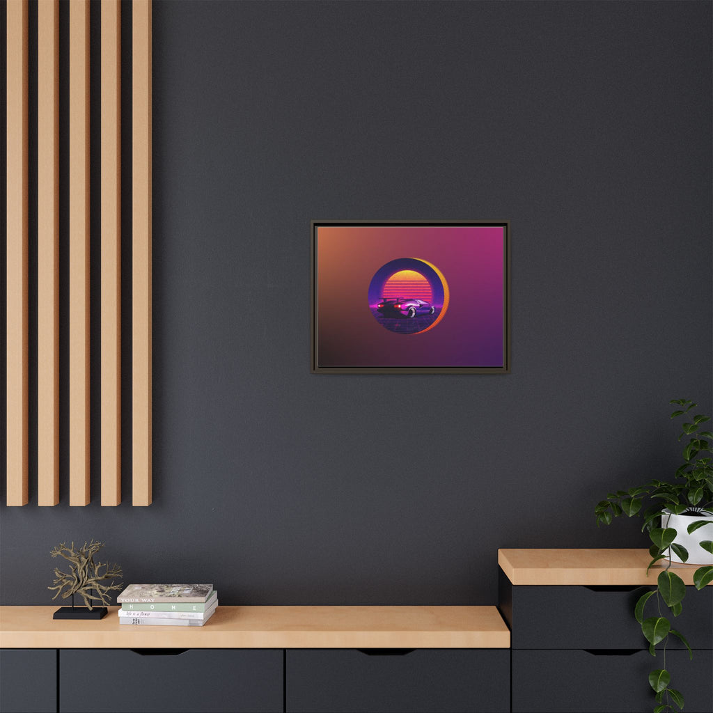 Retro Sunset Sports Car Matte Canvas Framed Wall Art