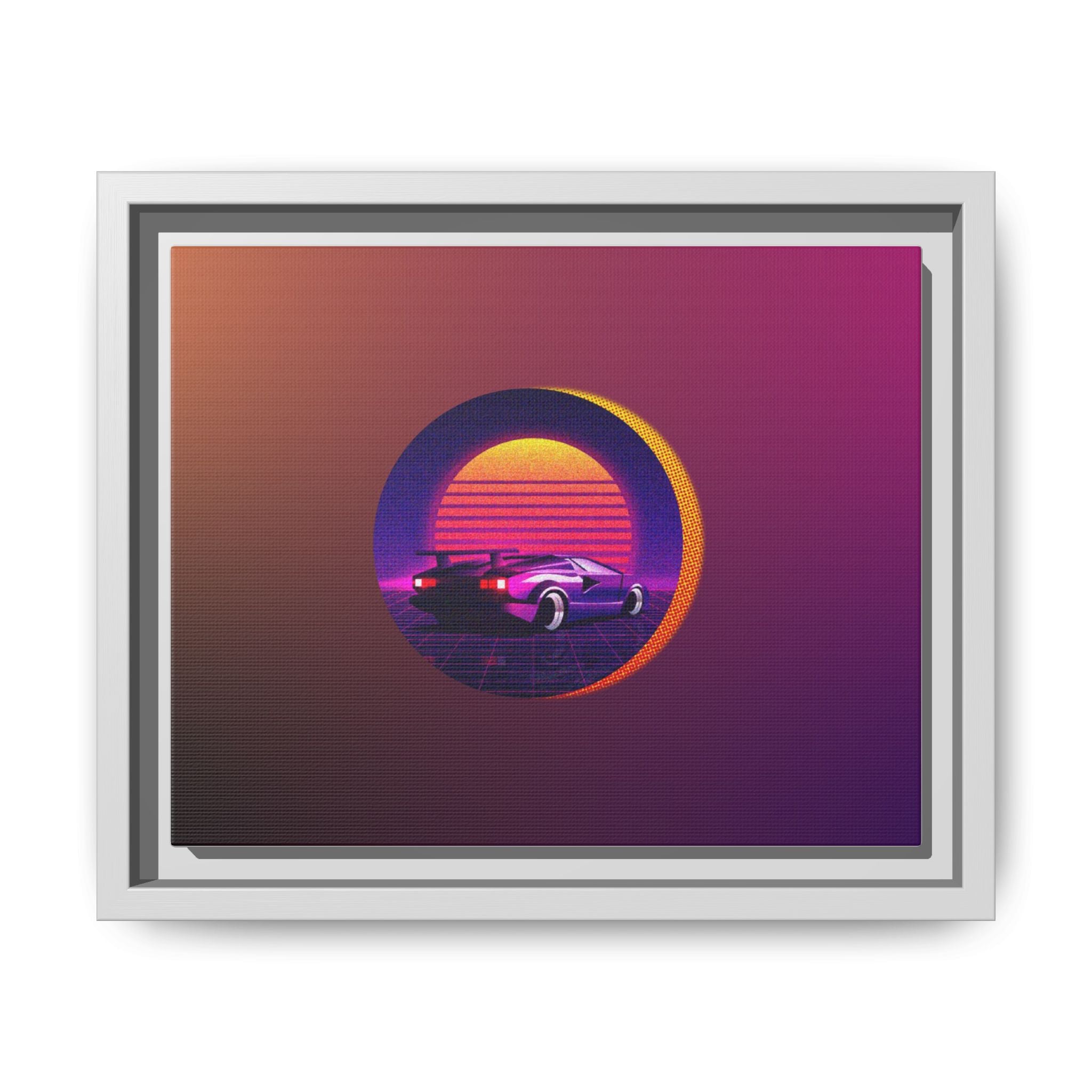 Retro Sunset Sports Car Matte Canvas Framed Wall Art