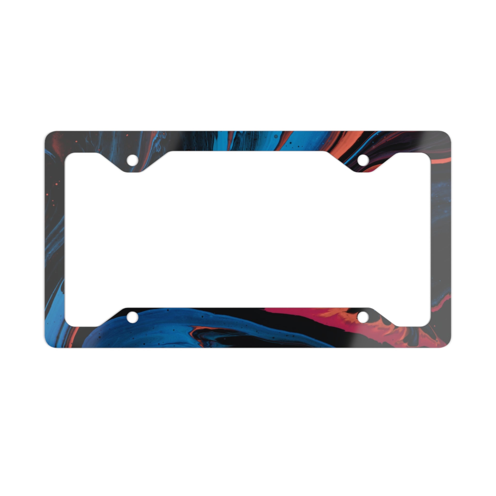 Abstract Swirl Metal License Plate Frame — Colorful Marbleized Car Accent