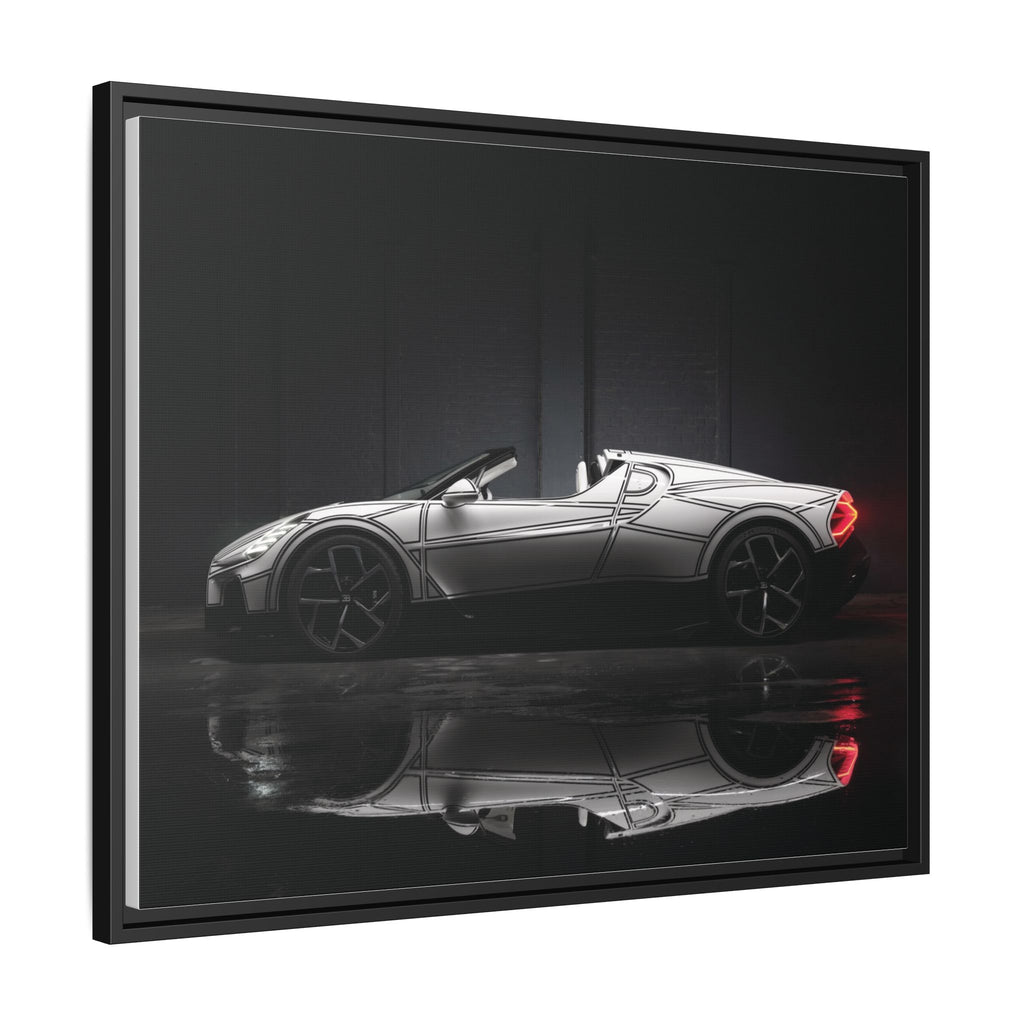 Framed Matte Canvas: Sleek Sports Car Reflection Wall Art