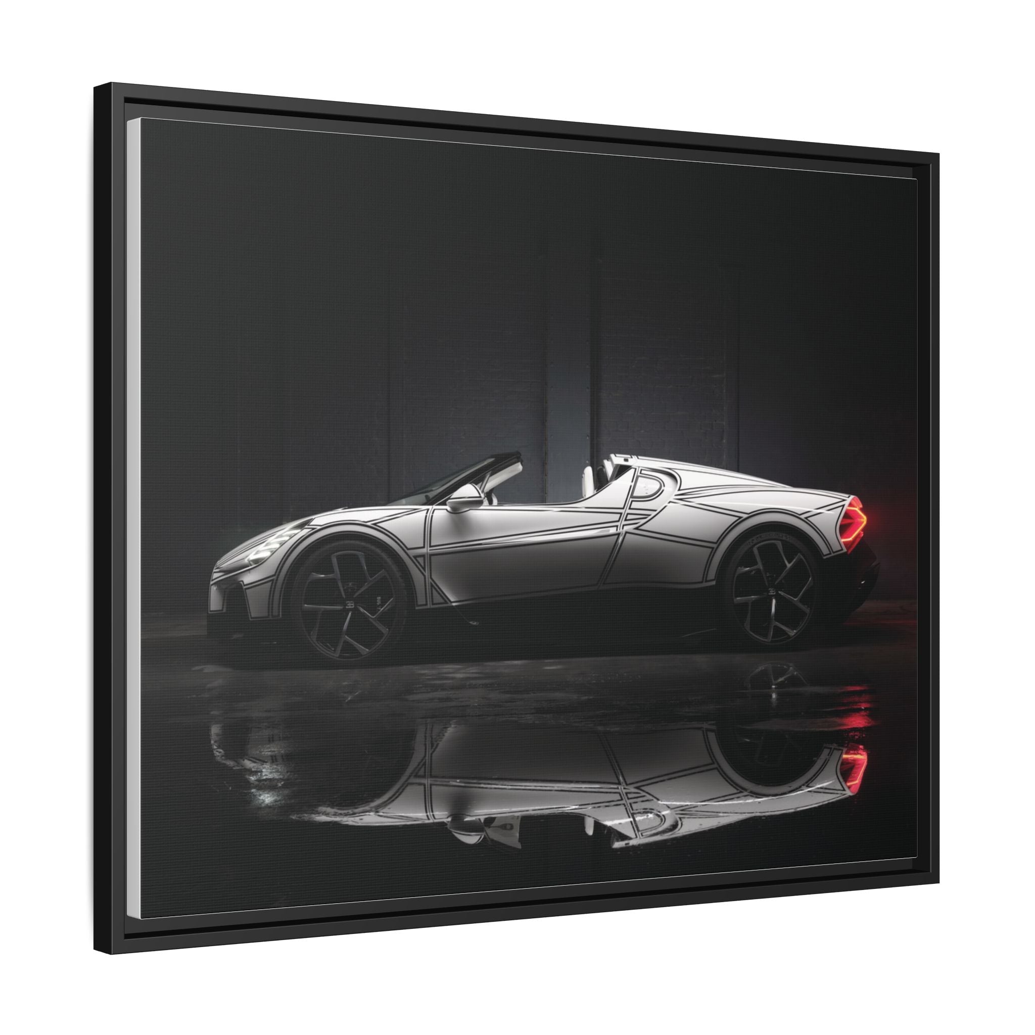 Framed Matte Canvas: Sleek Sports Car Reflection Wall Art