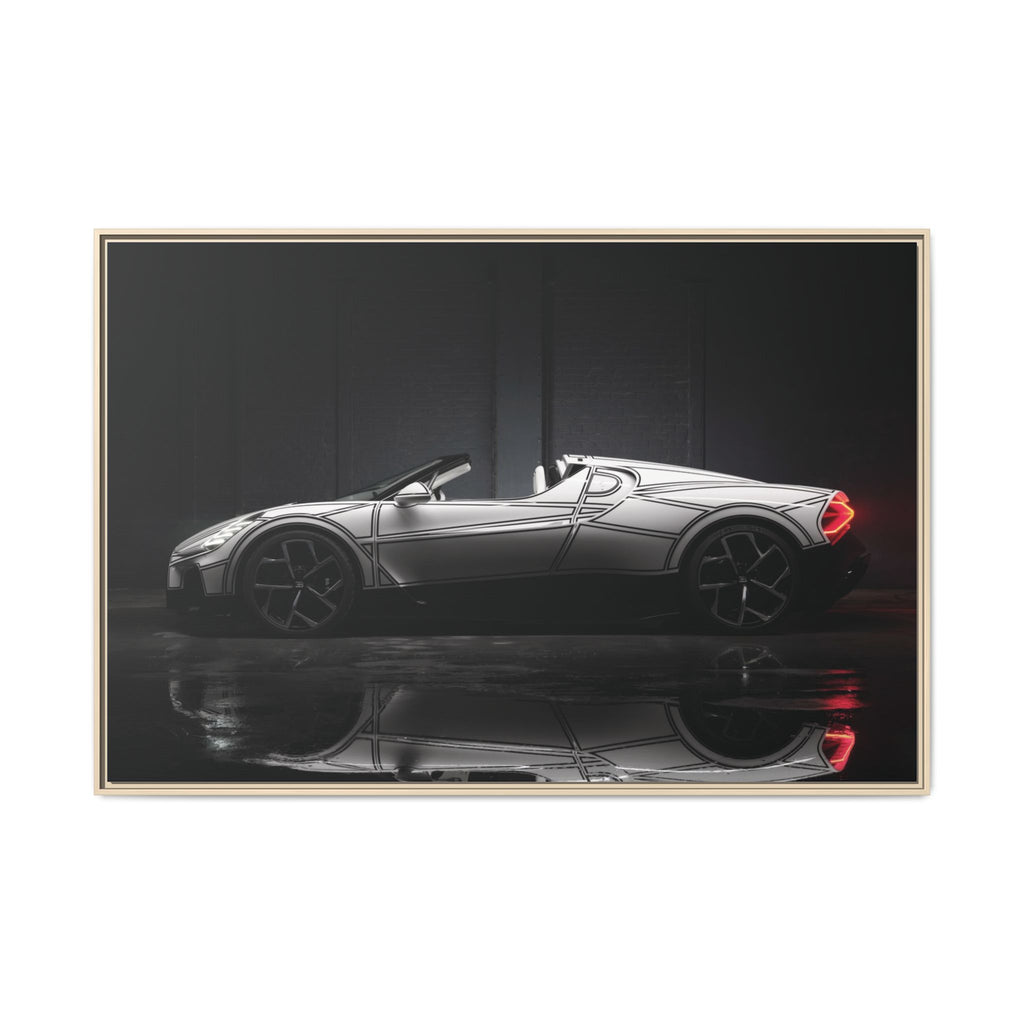 Framed Matte Canvas: Sleek Sports Car Reflection Wall Art
