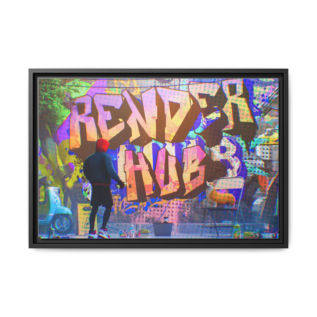 Graffiti Street Art Matte Canvas Framed Print — 'Render Hub' Urban Wall Decor