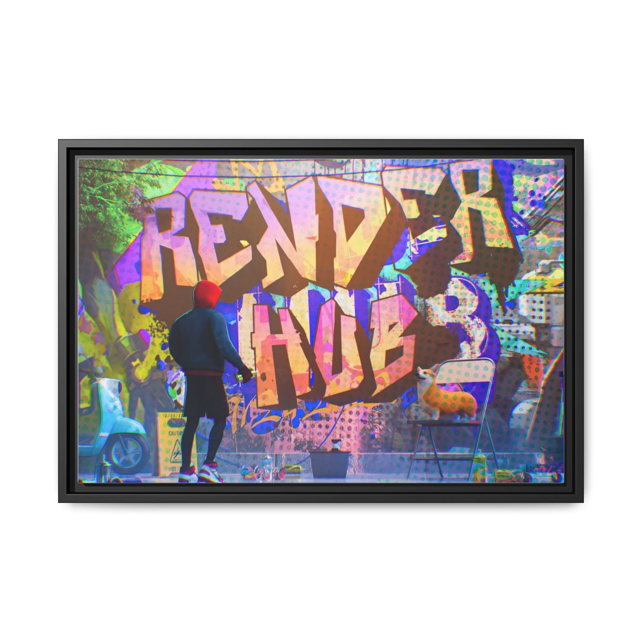 Graffiti Street Art Matte Canvas Framed Print — 'Render Hub' Urban Wall Decor