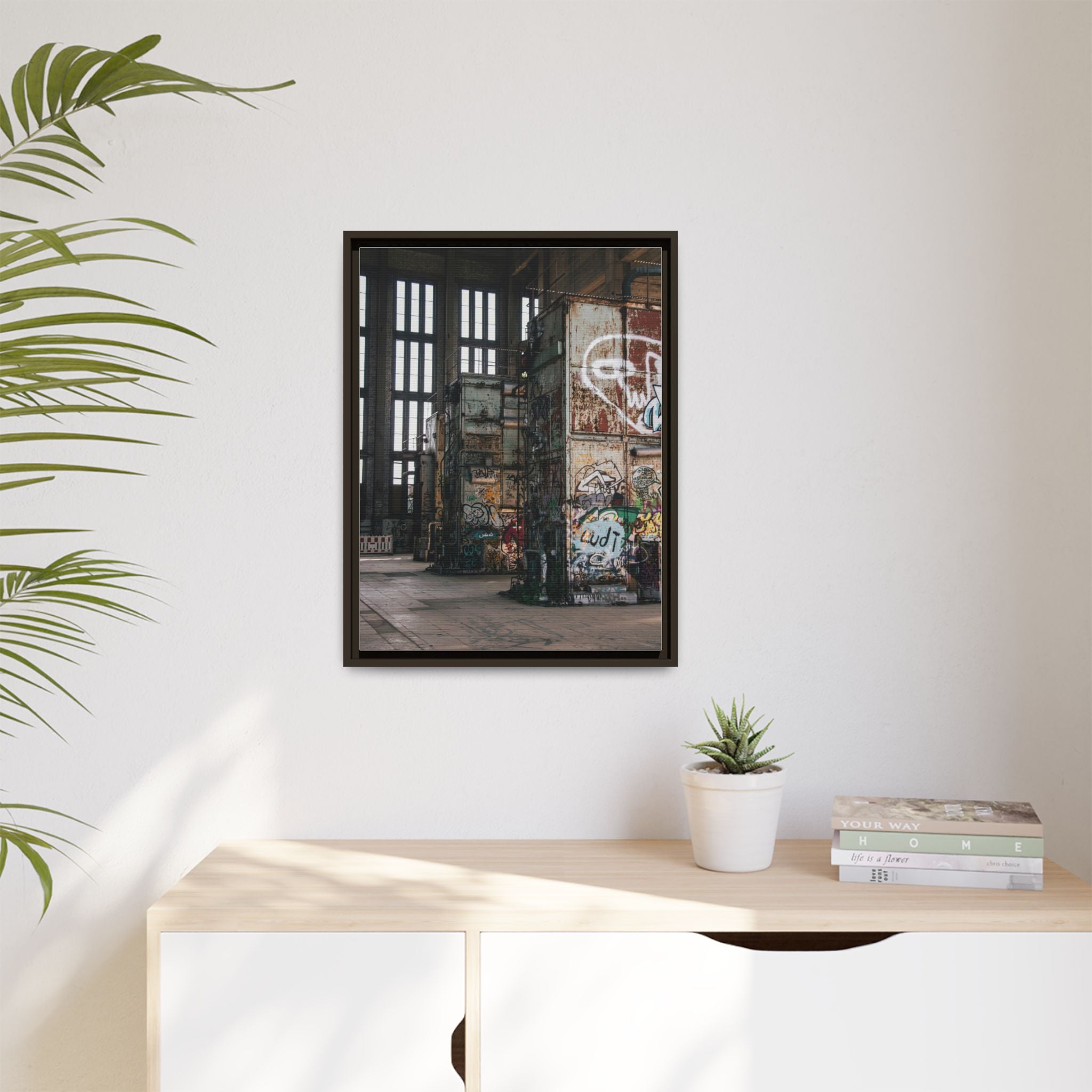 Urban Graffiti Ruins Matte Framed Canvas