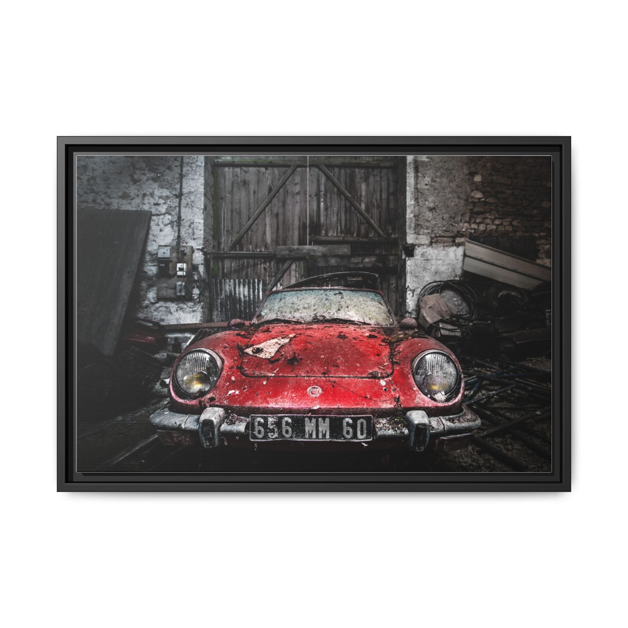 Vintage Red Sports Car Matte Canvas Art — Framed Automotive Wall Decor
