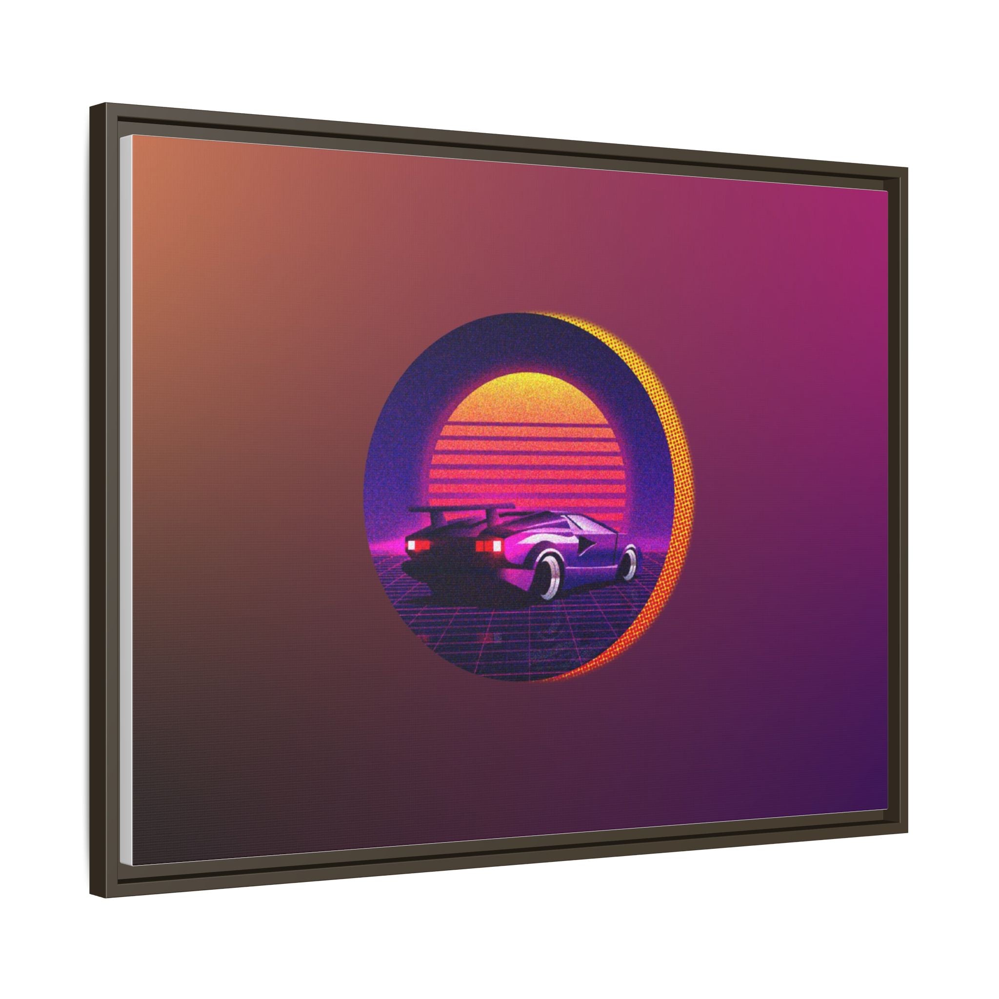 Retro Sunset Sports Car Matte Canvas Framed Wall Art