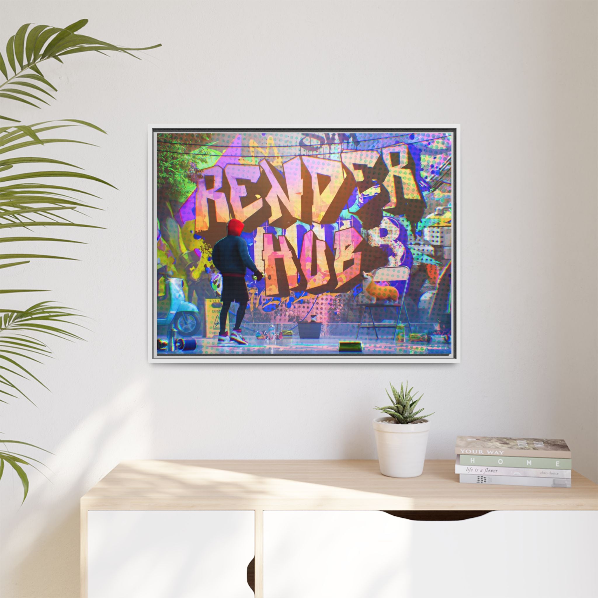 Graffiti Street Art Matte Canvas Framed Print — 'Render Hub' Urban Wall Decor