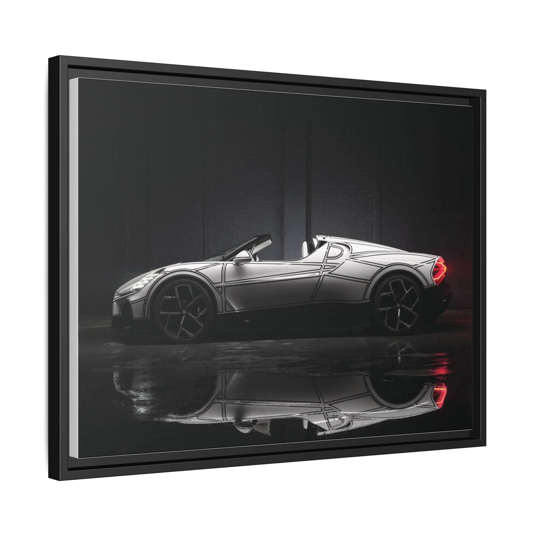 Framed Matte Canvas: Sleek Sports Car Reflection Wall Art