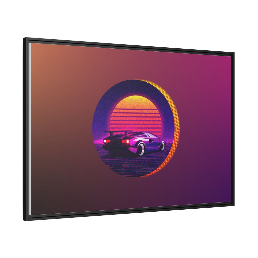Retro Sunset Sports Car Matte Canvas Framed Wall Art
