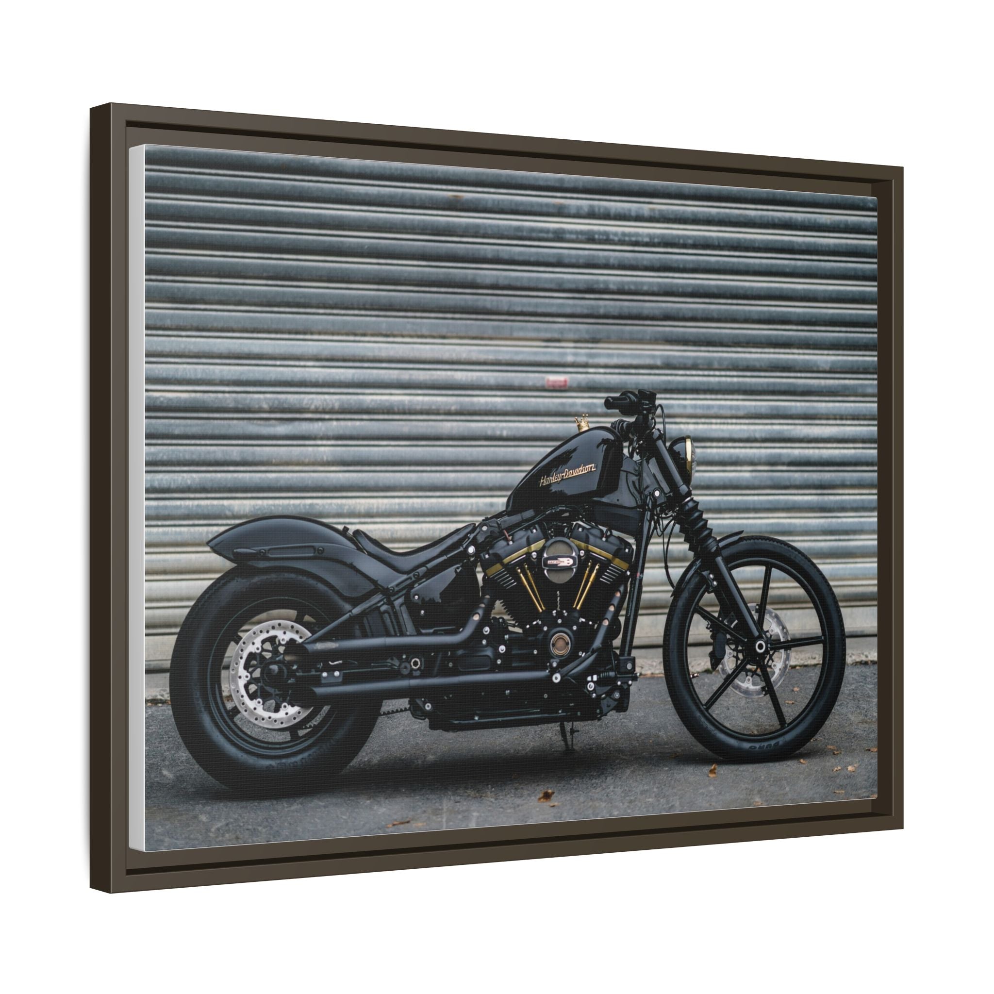 Framed Matte Canvas Motorcycle Print — Black Bobber Wall Art