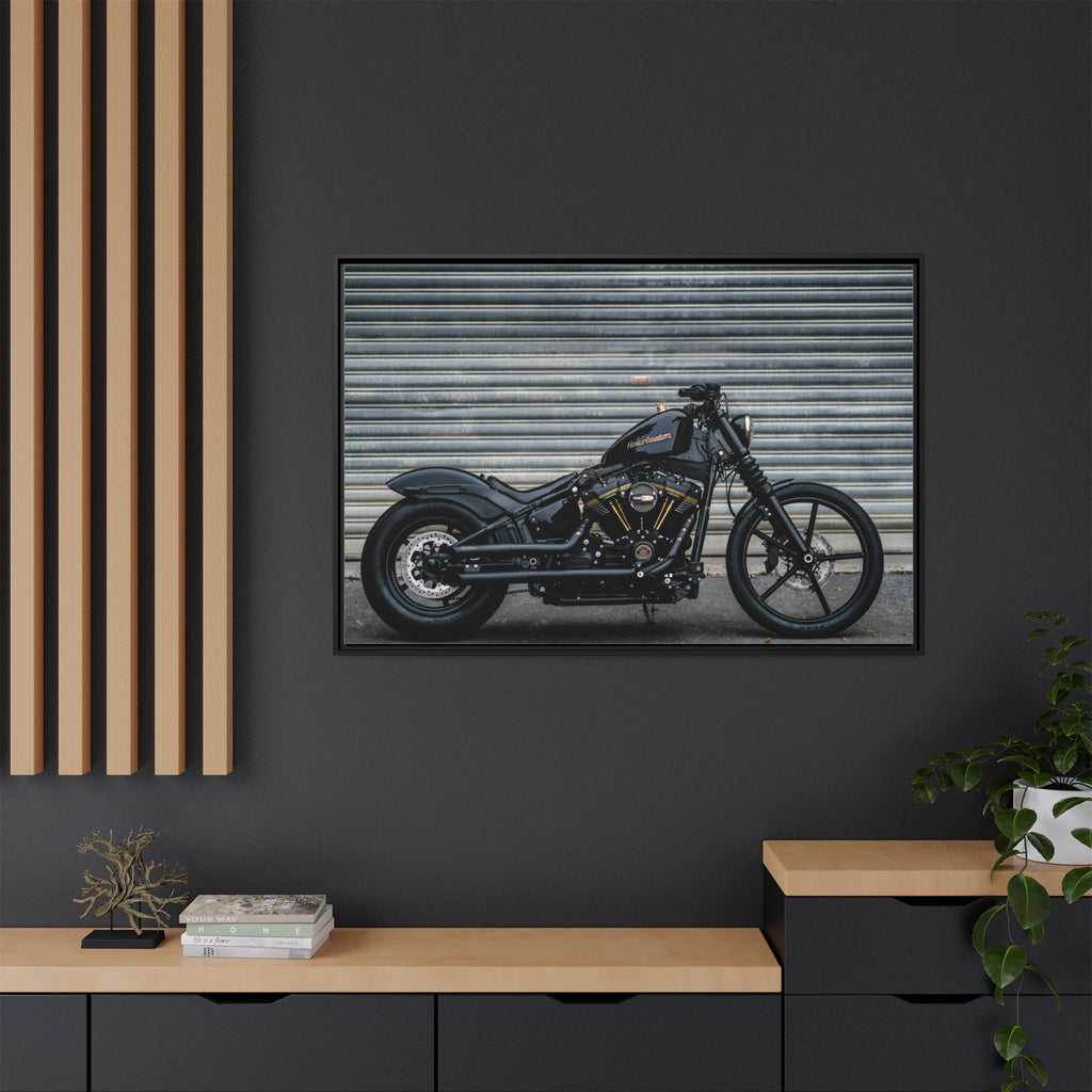Framed Matte Canvas Motorcycle Print — Black Bobber Wall Art