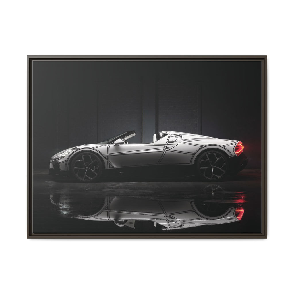 Framed Matte Canvas: Sleek Sports Car Reflection Wall Art