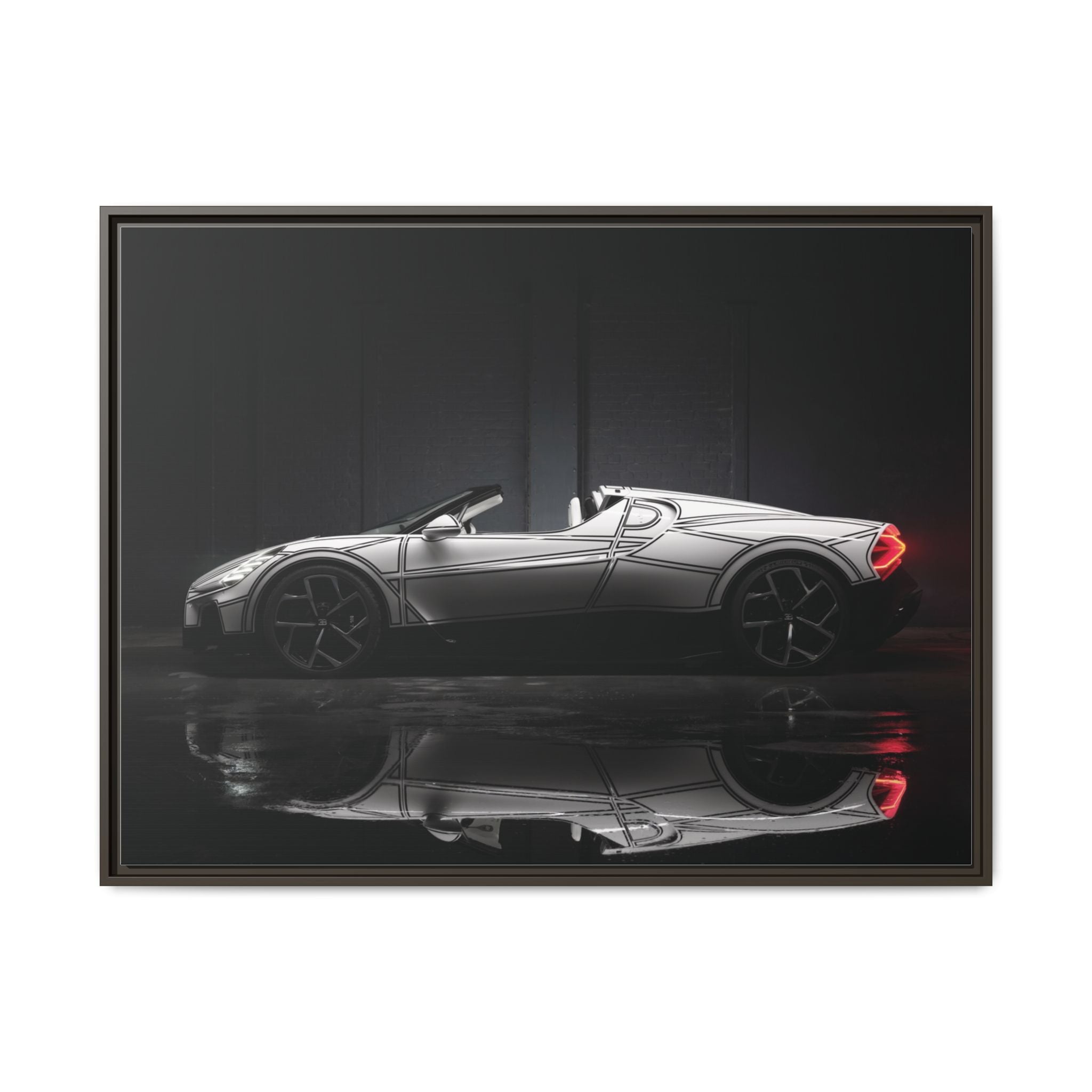 Framed Matte Canvas: Sleek Sports Car Reflection Wall Art