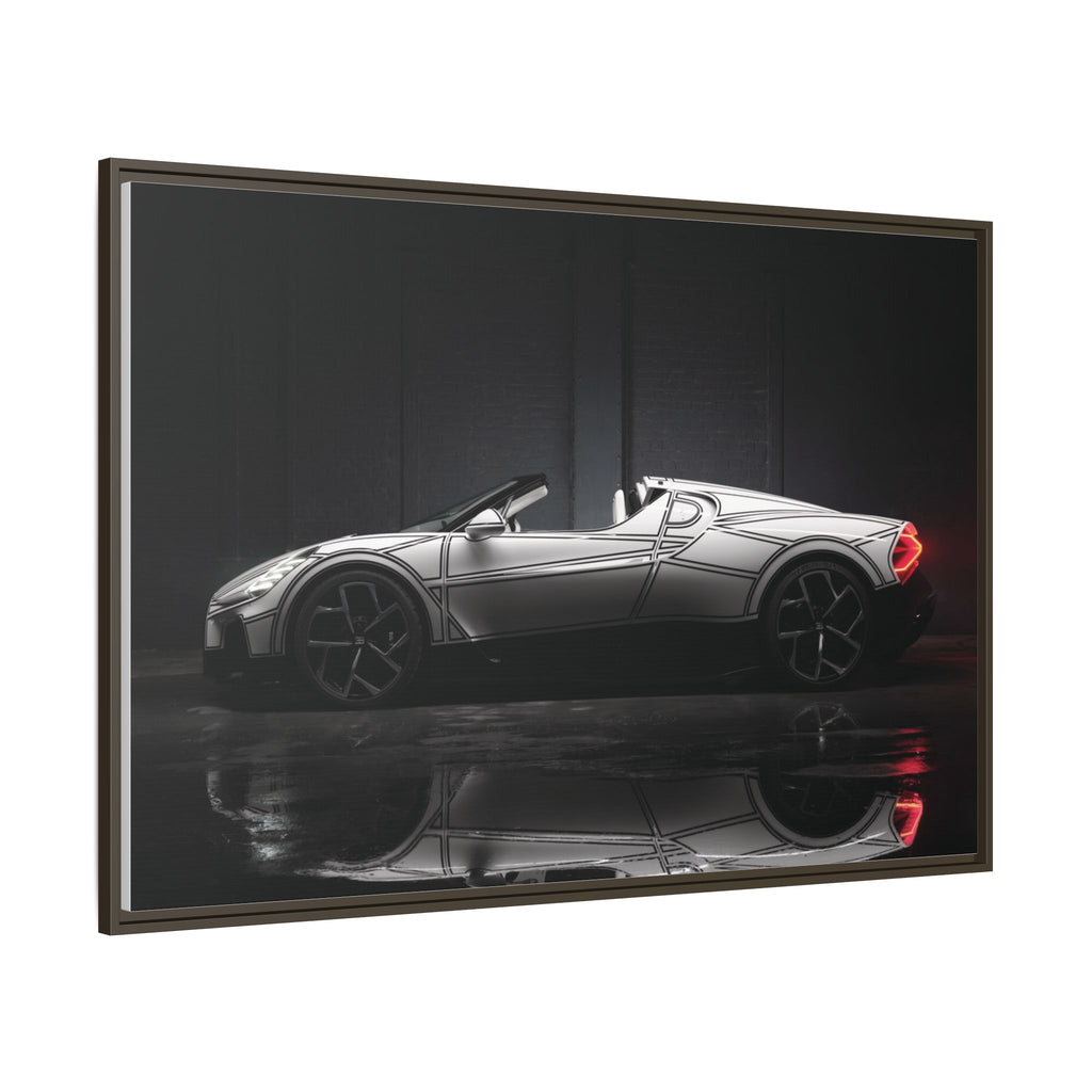 Framed Matte Canvas: Sleek Sports Car Reflection Wall Art