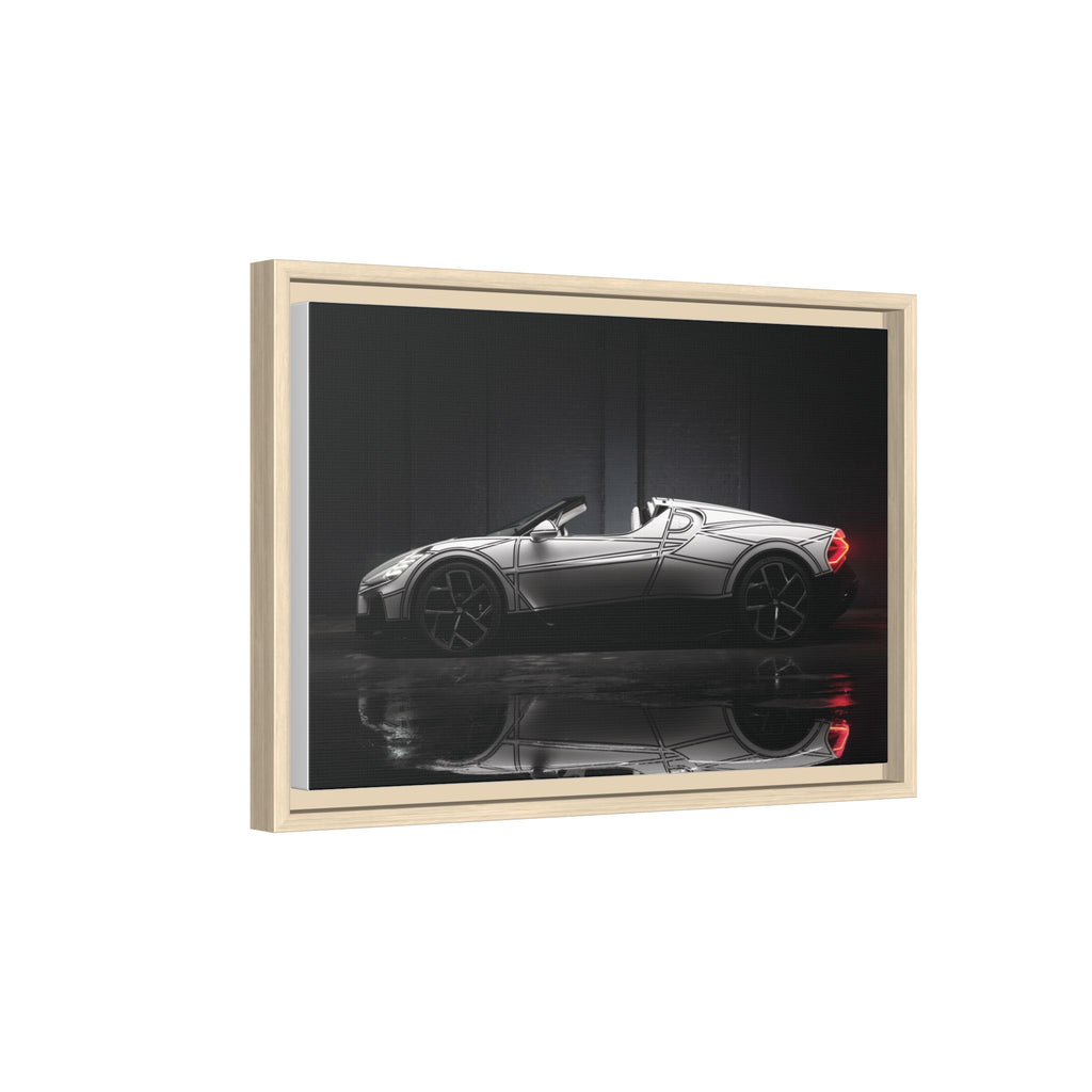 Framed Matte Canvas: Sleek Sports Car Reflection Wall Art