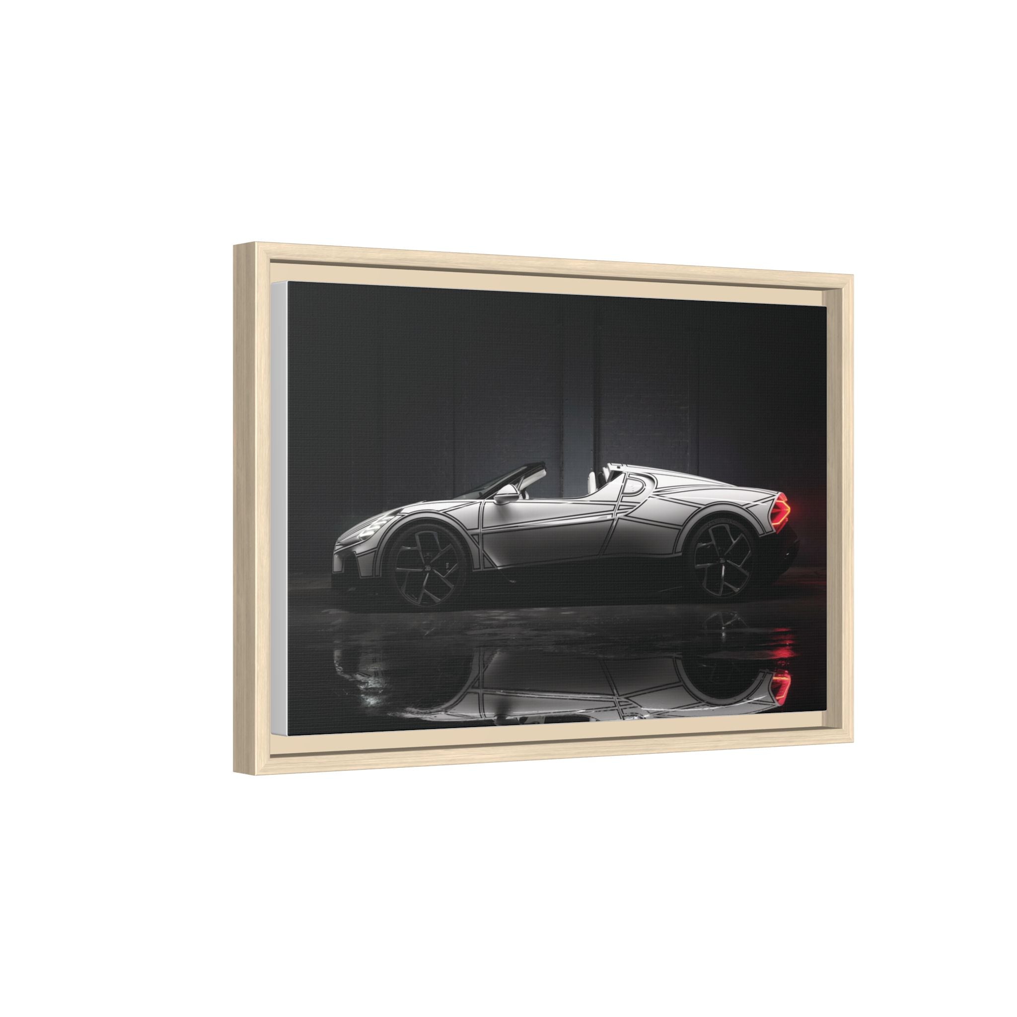Framed Matte Canvas: Sleek Sports Car Reflection Wall Art