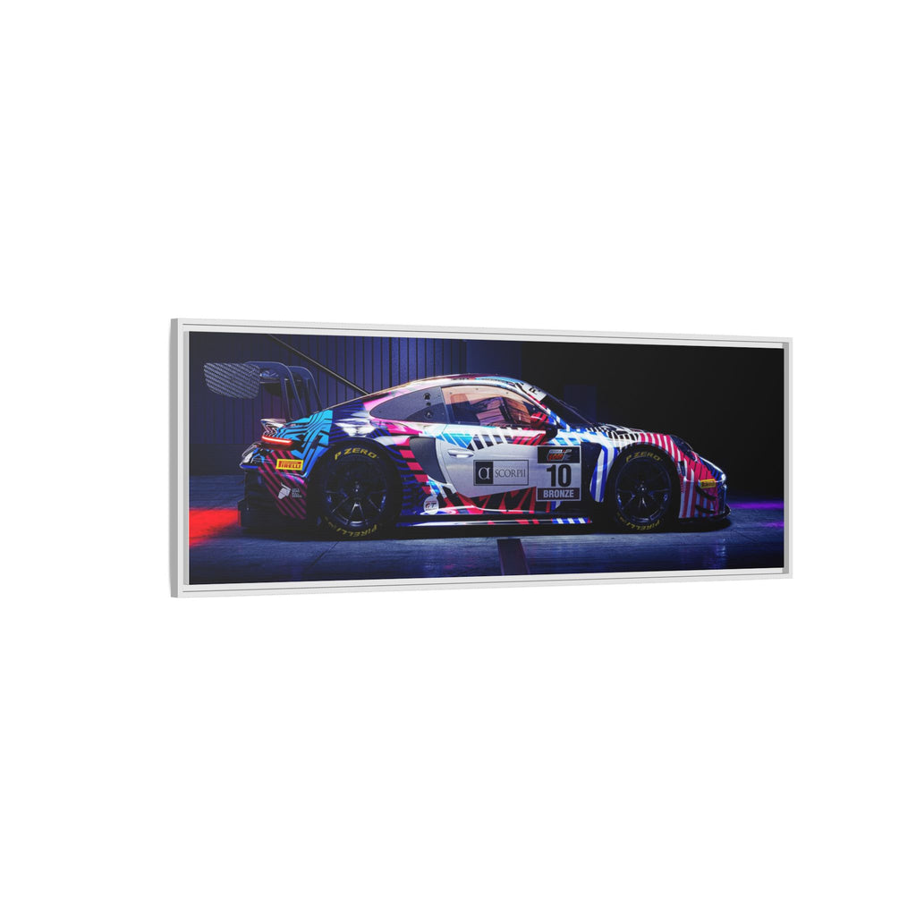 Framed Matte Canvas Print — Neon Racecar Wall Art