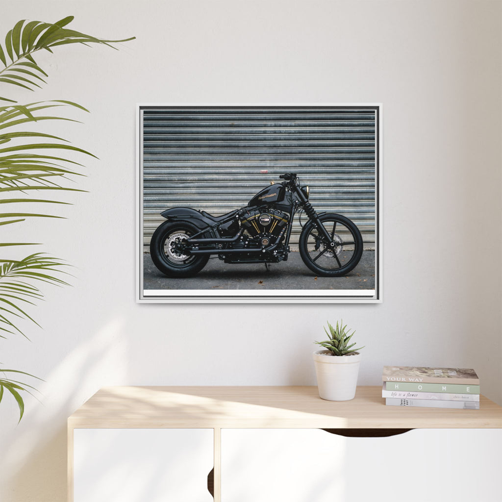 Framed Matte Canvas Motorcycle Print — Black Bobber Wall Art