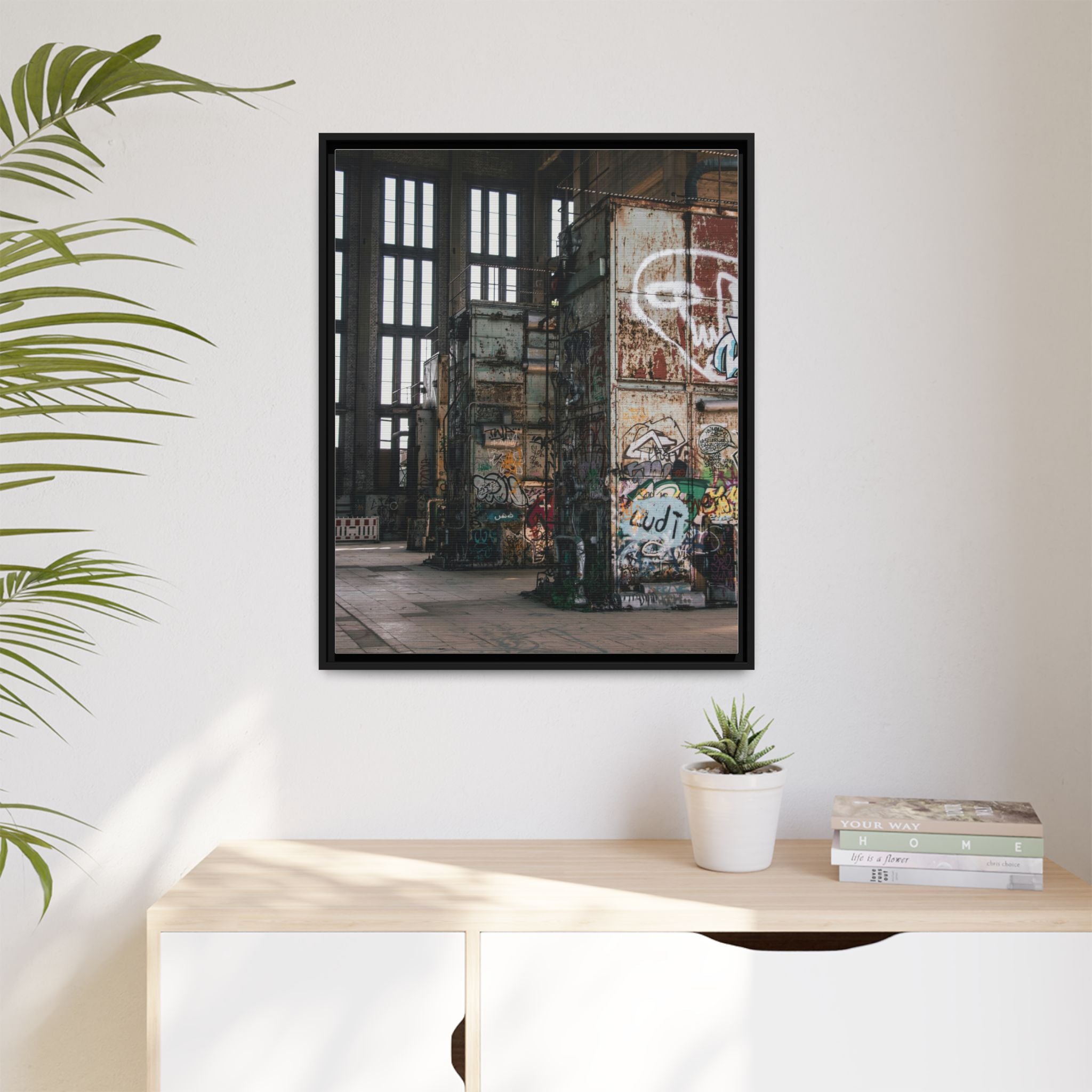 Urban Graffiti Ruins Matte Framed Canvas