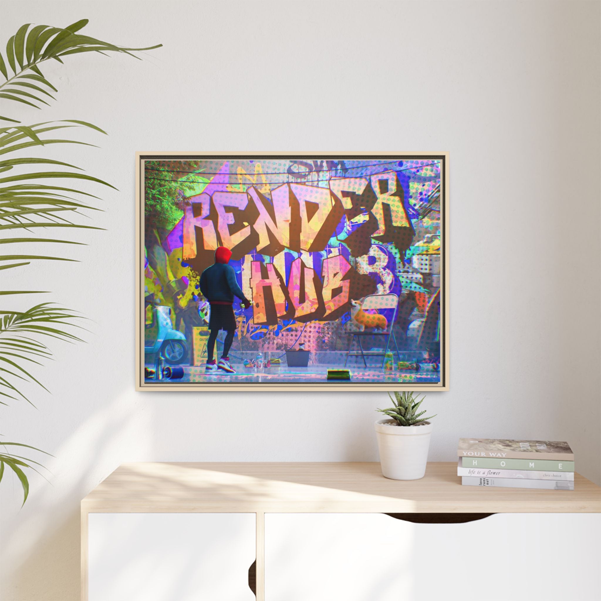 Graffiti Street Art Matte Canvas Framed Print — 'Render Hub' Urban Wall Decor