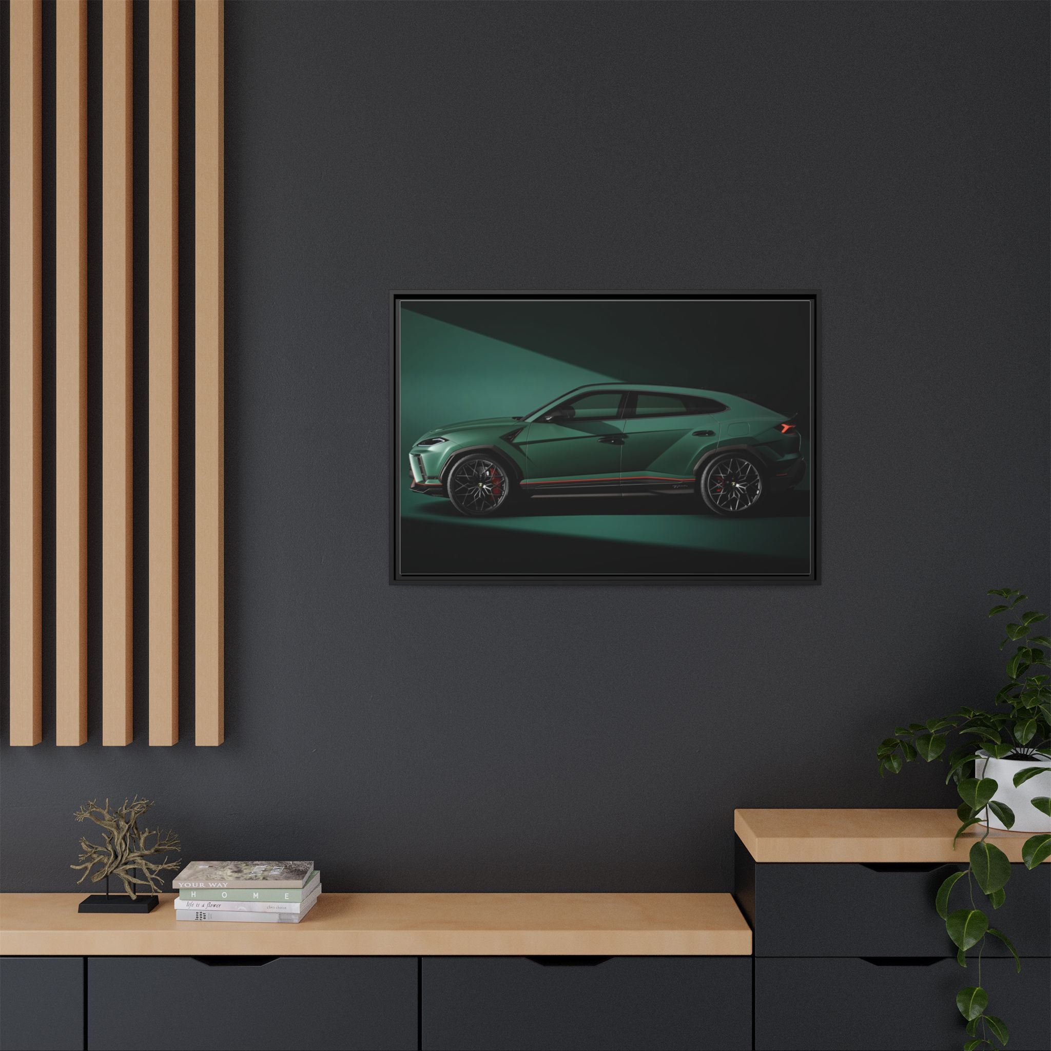 Framed Matte Canvas Print — Emerald Sports SUV Wall Art