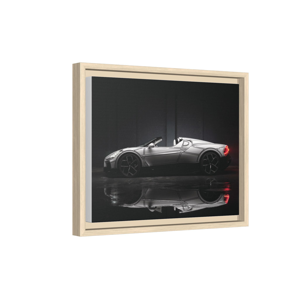 Framed Matte Canvas: Sleek Sports Car Reflection Wall Art