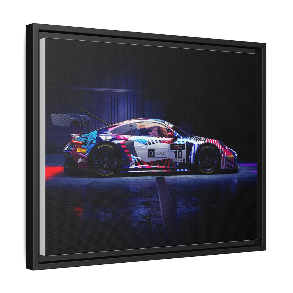 Framed Matte Canvas Print — Neon Racecar Wall Art