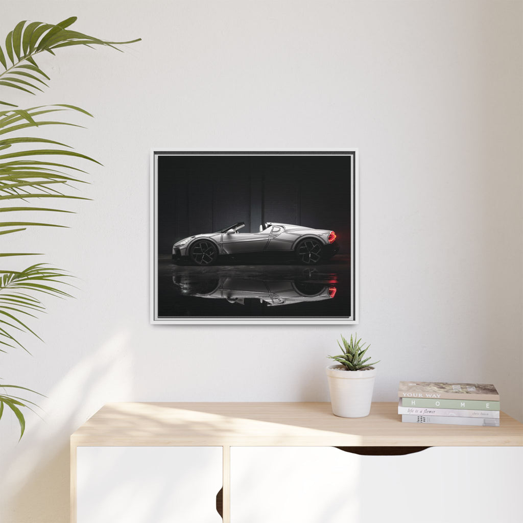 Framed Matte Canvas: Sleek Sports Car Reflection Wall Art