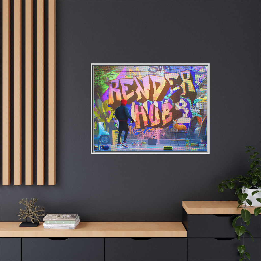 Graffiti Street Art Matte Canvas Framed Print — 'Render Hub' Urban Wall Decor
