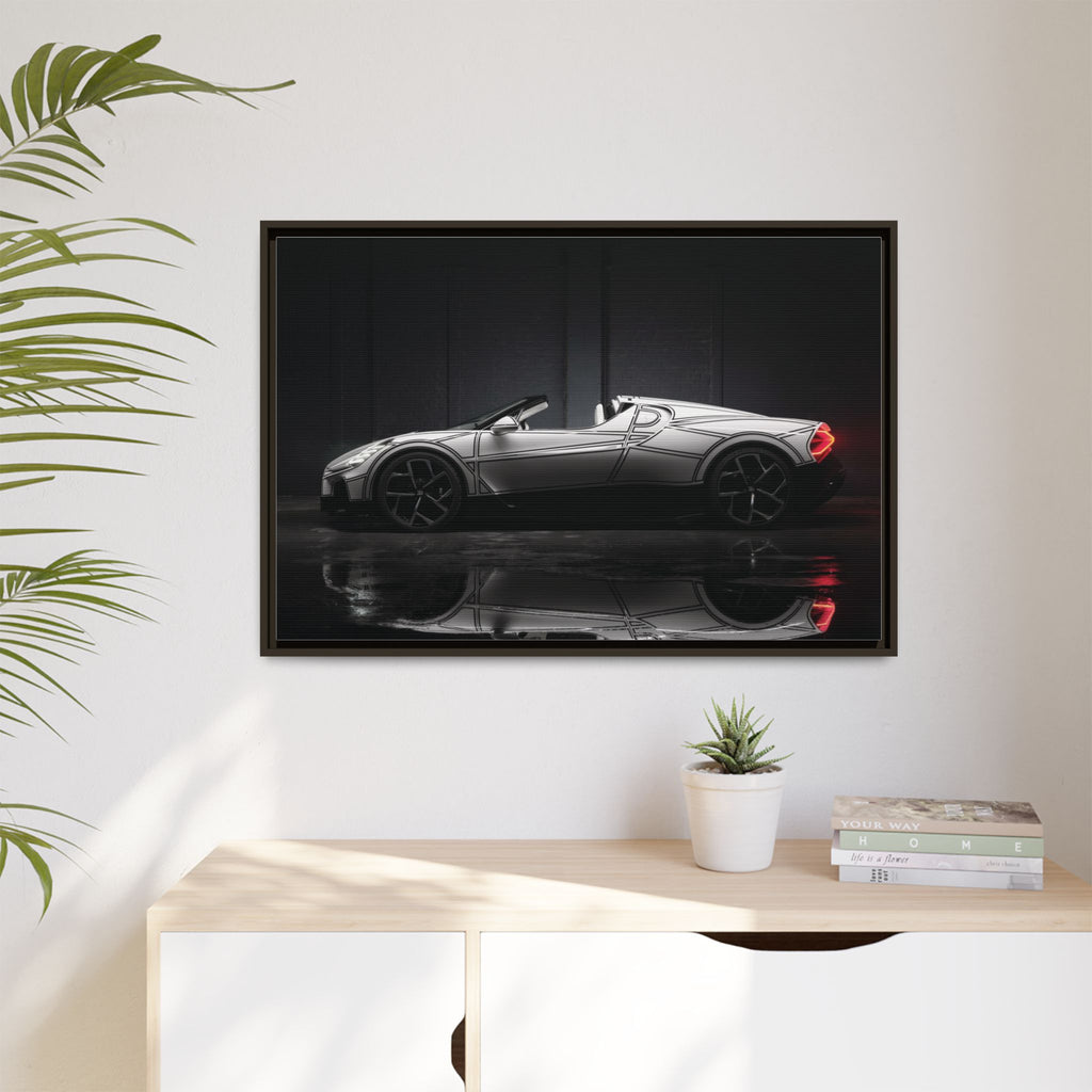 Framed Matte Canvas: Sleek Sports Car Reflection Wall Art